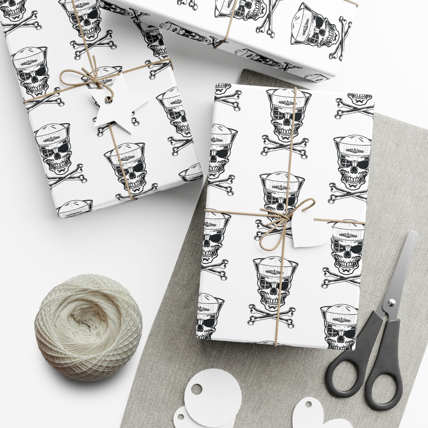 US Navy Submarine Force Skull & Crossbones Sailor White Gift Wrap Papers