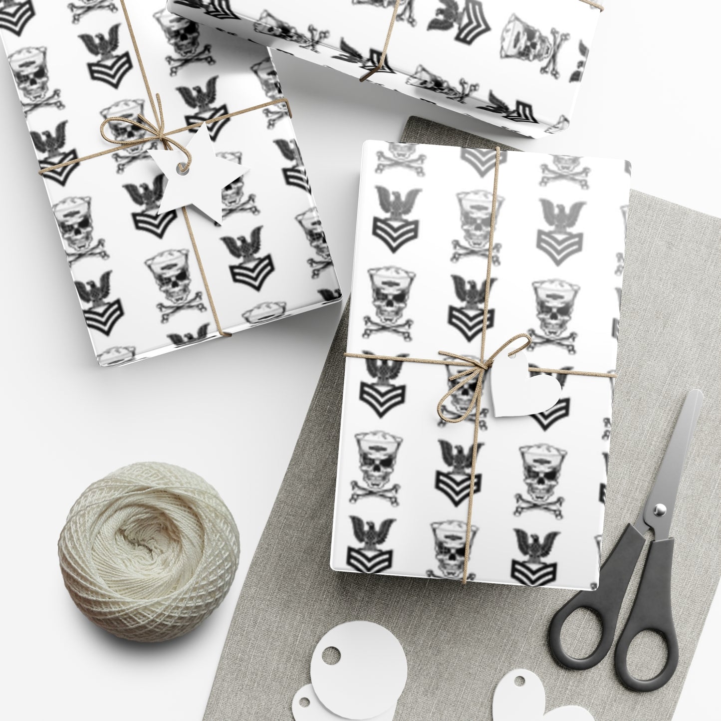 United States Navy FCPO Skull Crossbones First Class Sailor with Submarine Dolphins White Gift Wrap Papers