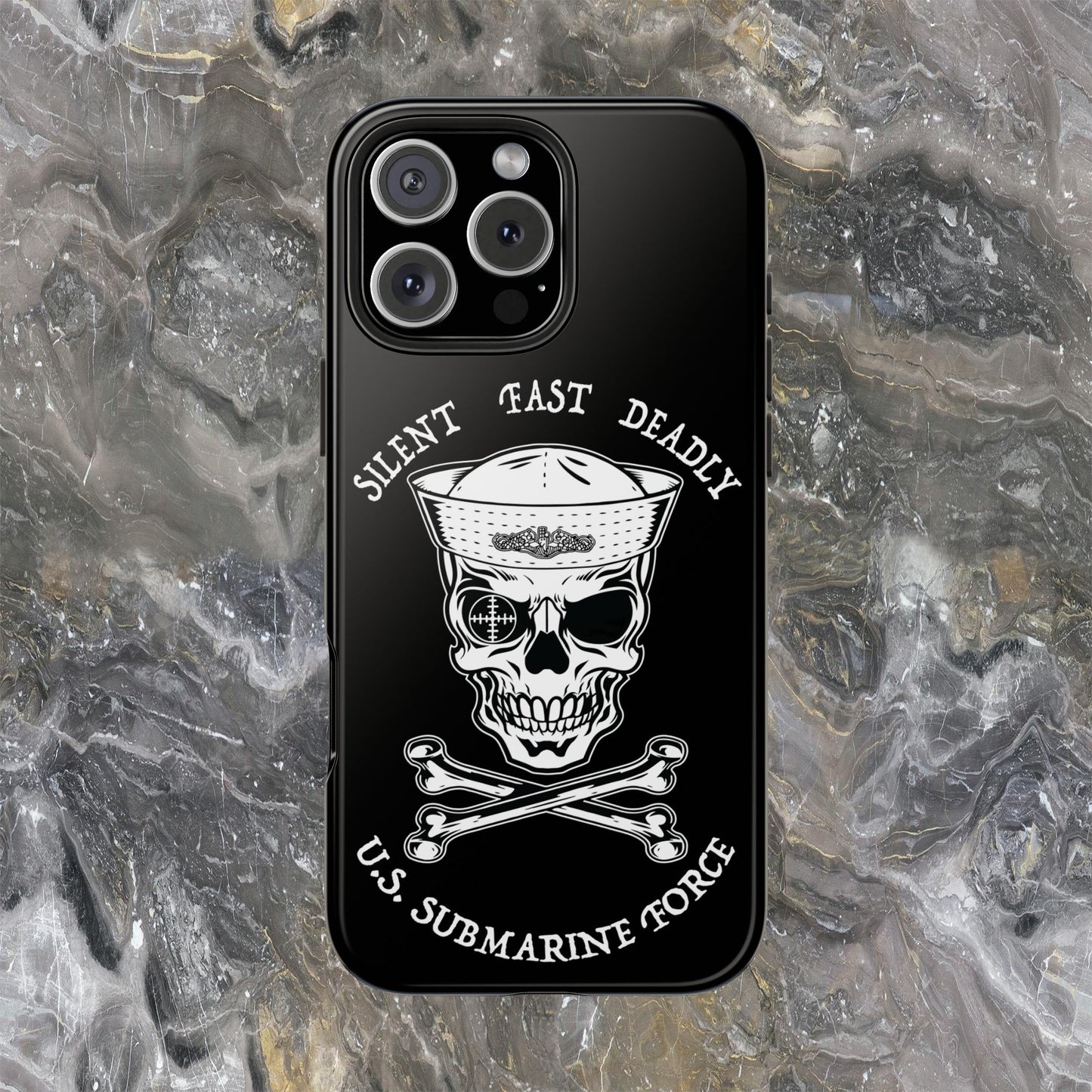 U.S. Submarine Force Skull & Crossbones Sailor with Dolphins Black Tough iPhone Case