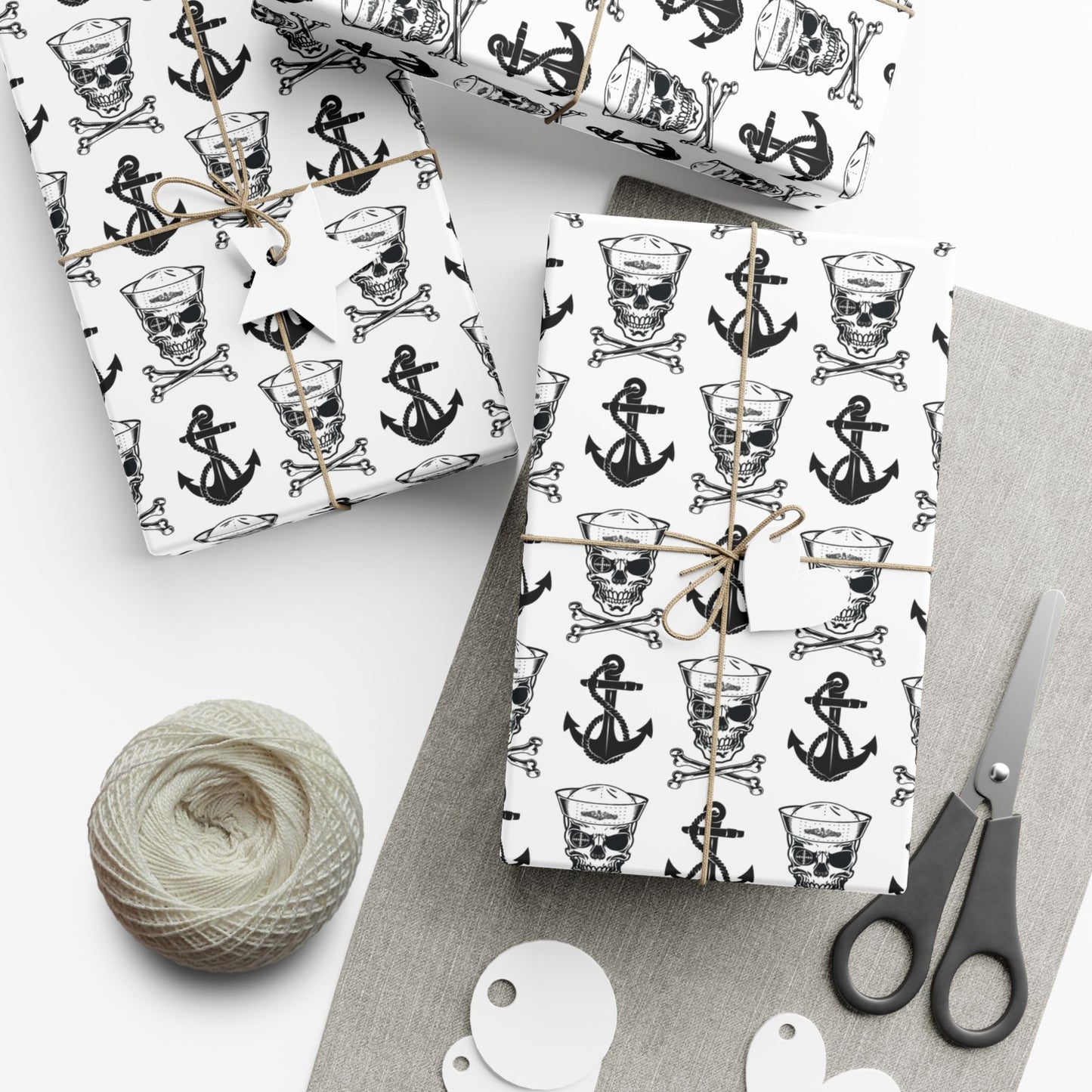 US Navy Submarine Sailor Skull Crossbones and Anchors White Gift Wrap Papers