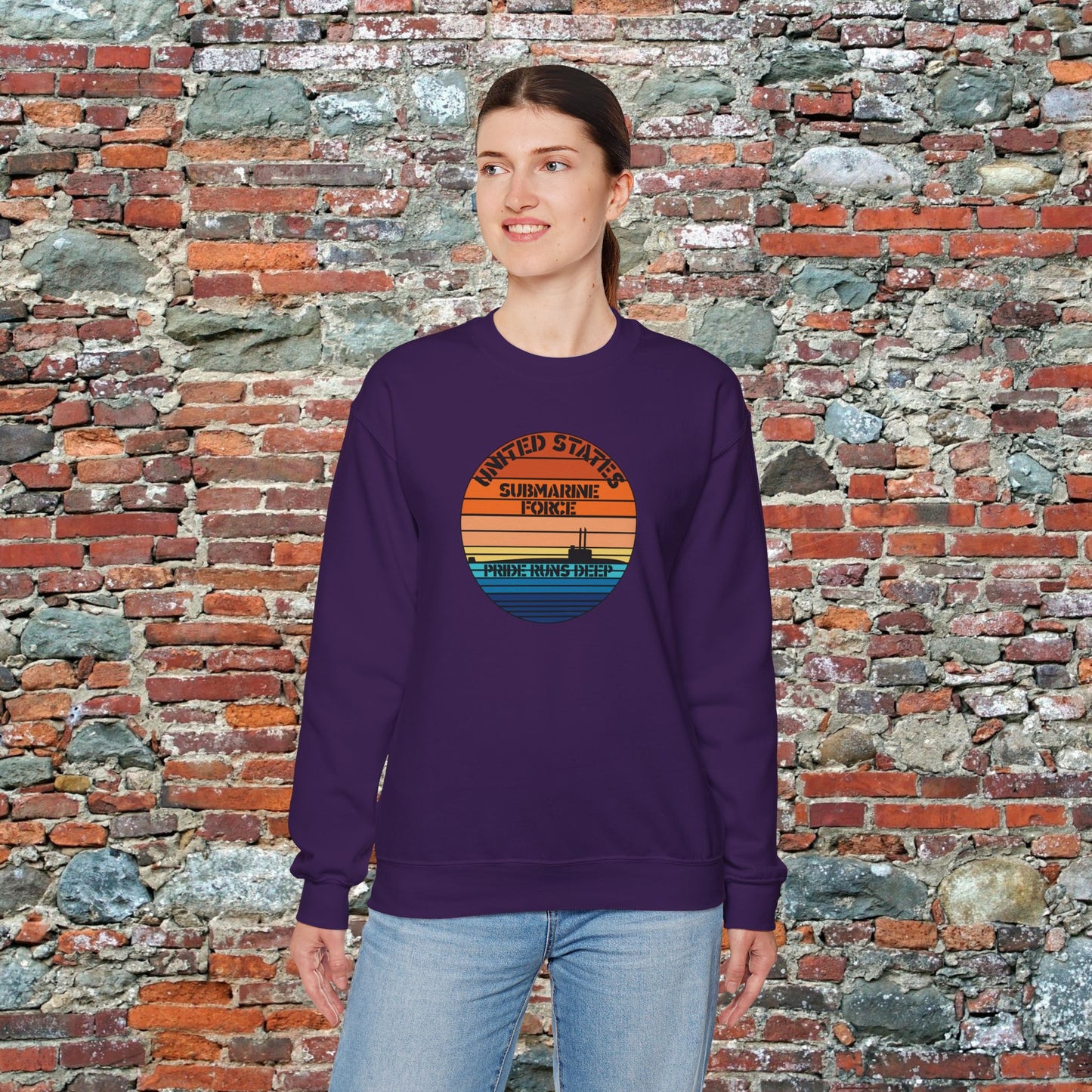 Sunset United States Navy Submarine Force Pride Runs Deep Vintage Unisex Heavy Blend™ Crewneck Sweatshirt