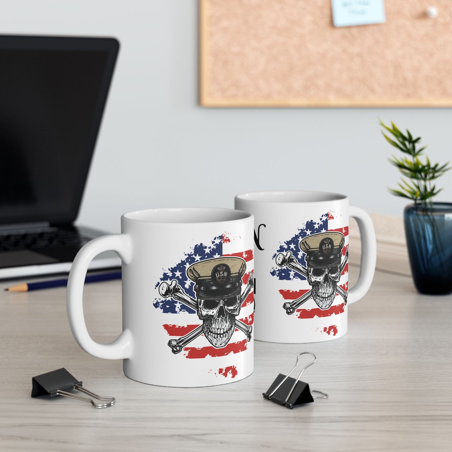 United States Navy Master Chief Skull & Crossbones MCPO Anchor with American Flag White Glossy Mugs
