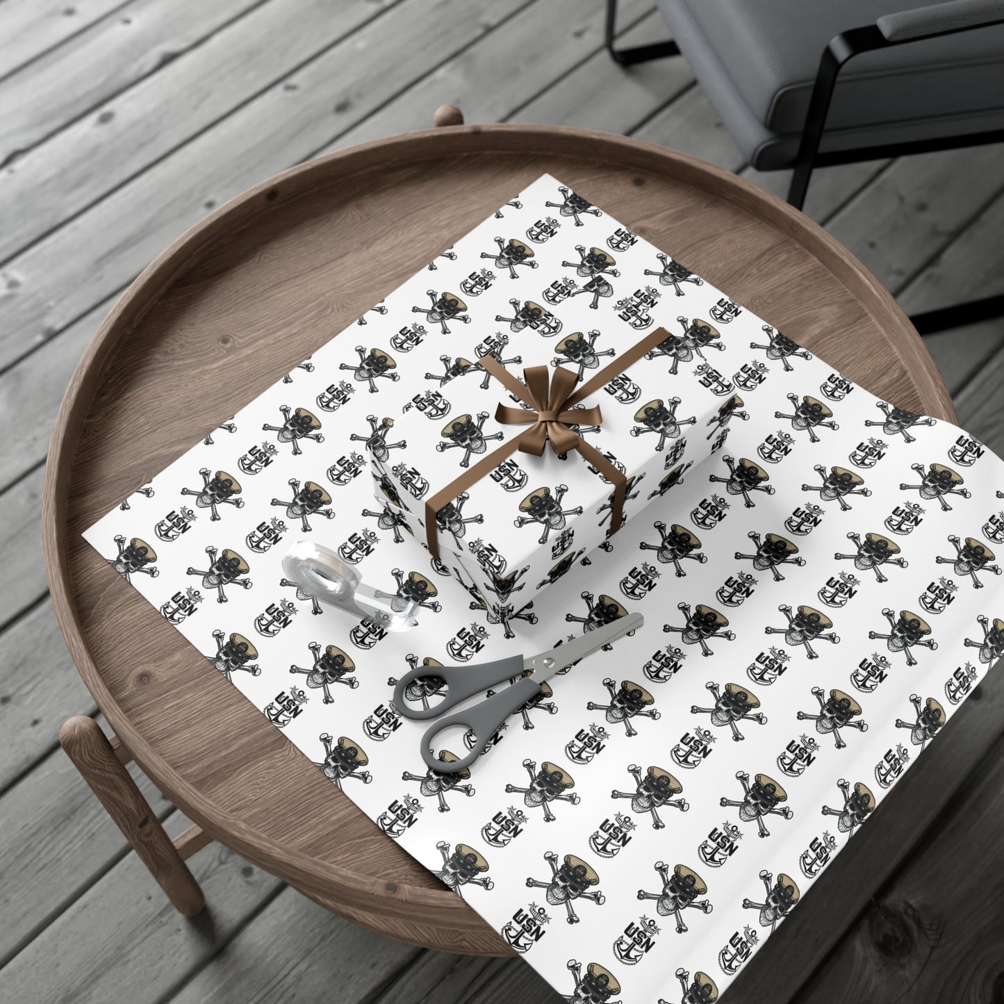 US Navy MCPO Master Chief Skull & Crossbones with Anchors White Gift Wrap Papers