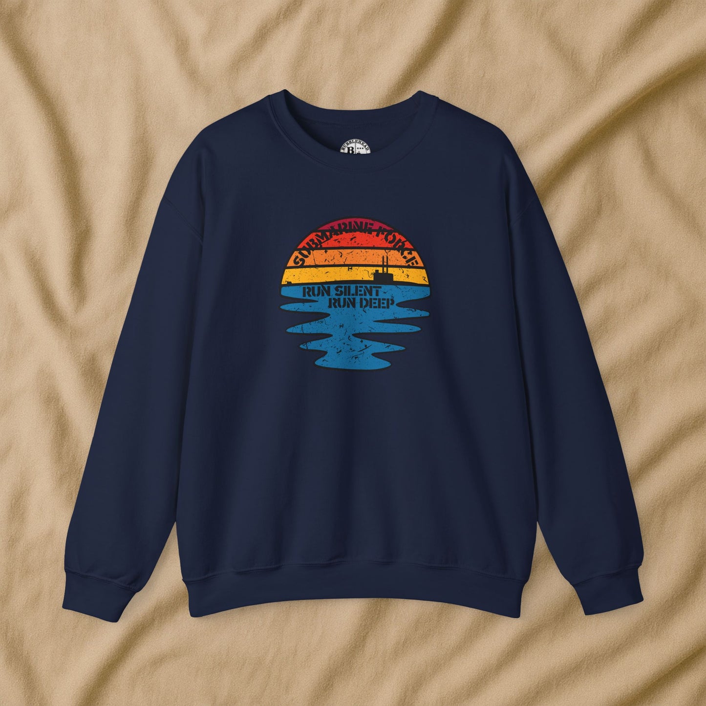 Sunset United States Navy Submarine Force Run Silent Deep Distressed Vintage Mk2 Unisex Heavy Blend™ Crewneck Sweatshirt
