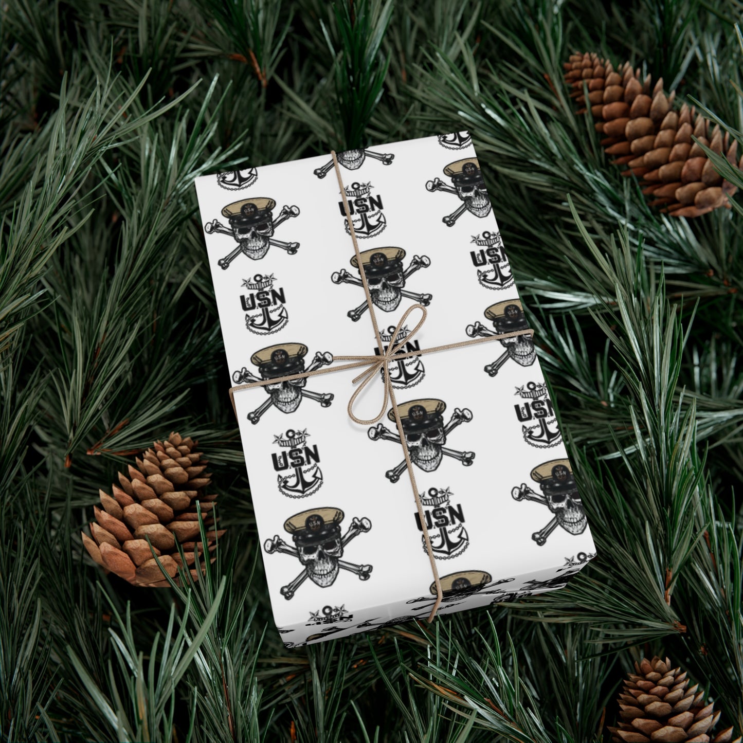 US Navy MCPO Master Chief Skull & Crossbones with Anchors White Gift Wrap Papers