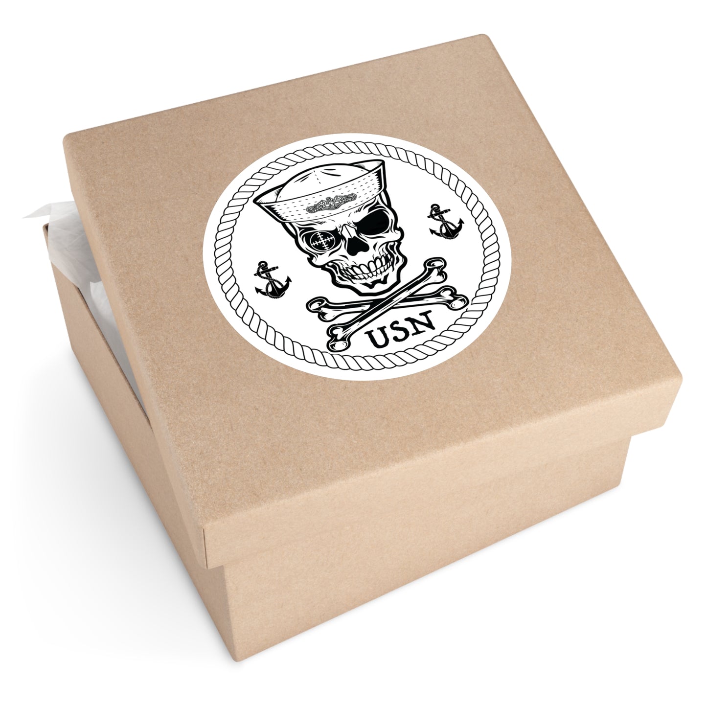 Submarine Force Skull Crossbones Sailor with Dolphins and Anchors Round Stickers