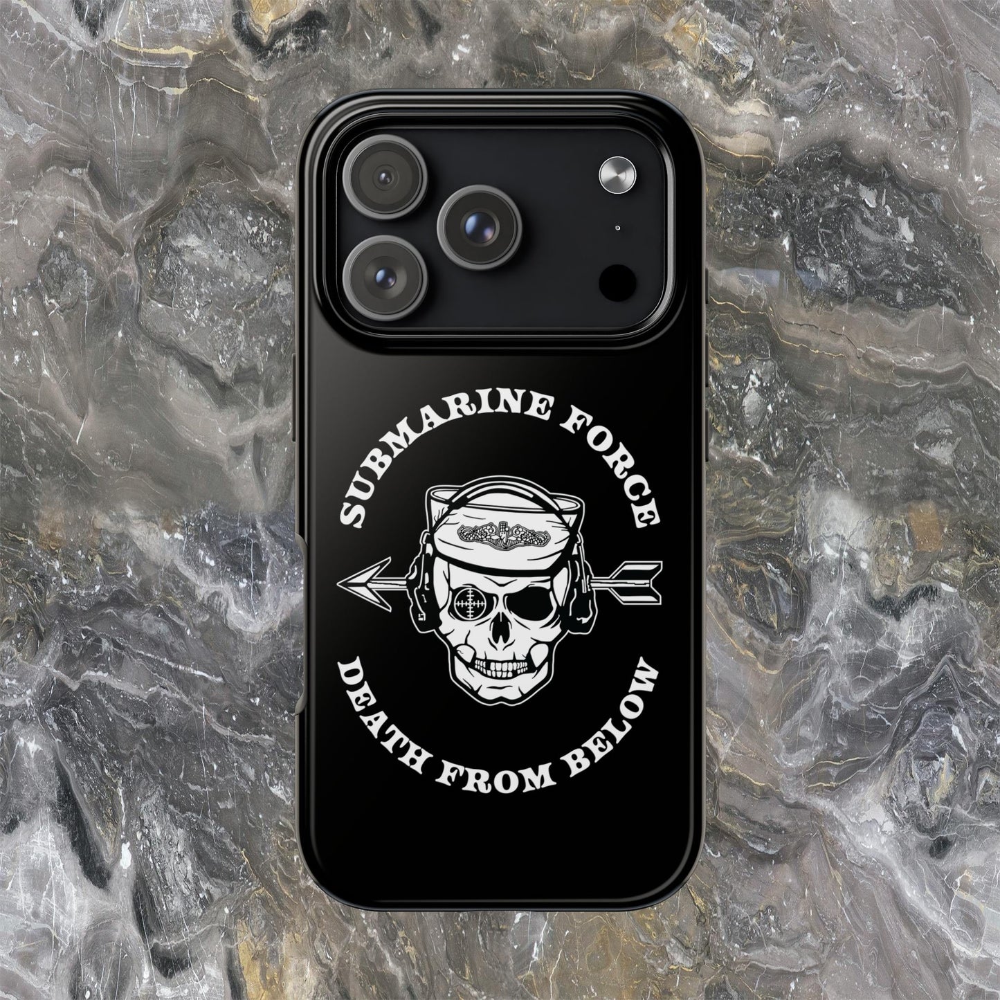 United States Submarine Force Silent Service Death From Below Submarine Sailor Skull Tough Black iPhone Case