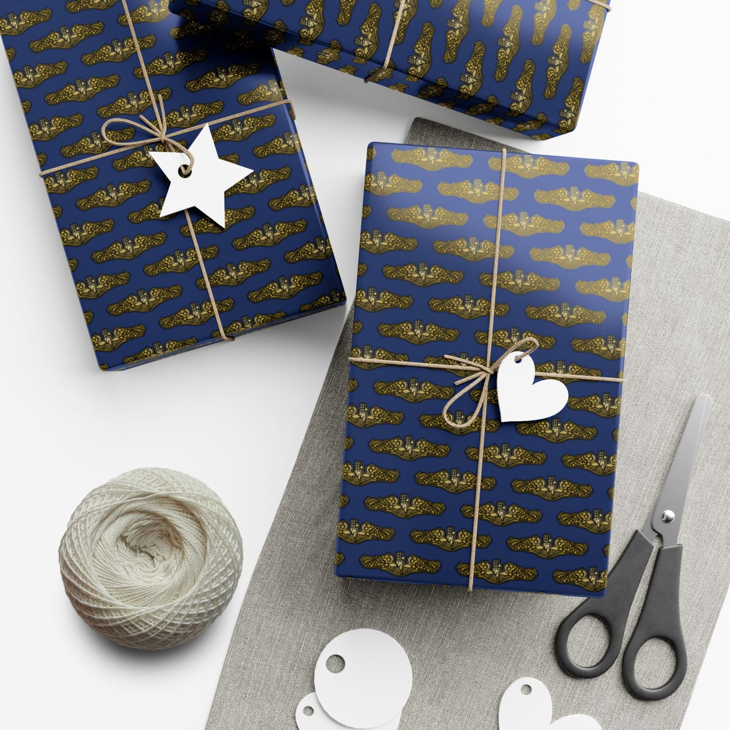 United States Navy Submarine Force Silent Service Gold Officer Dolphins Blue Gift Wrap Papers