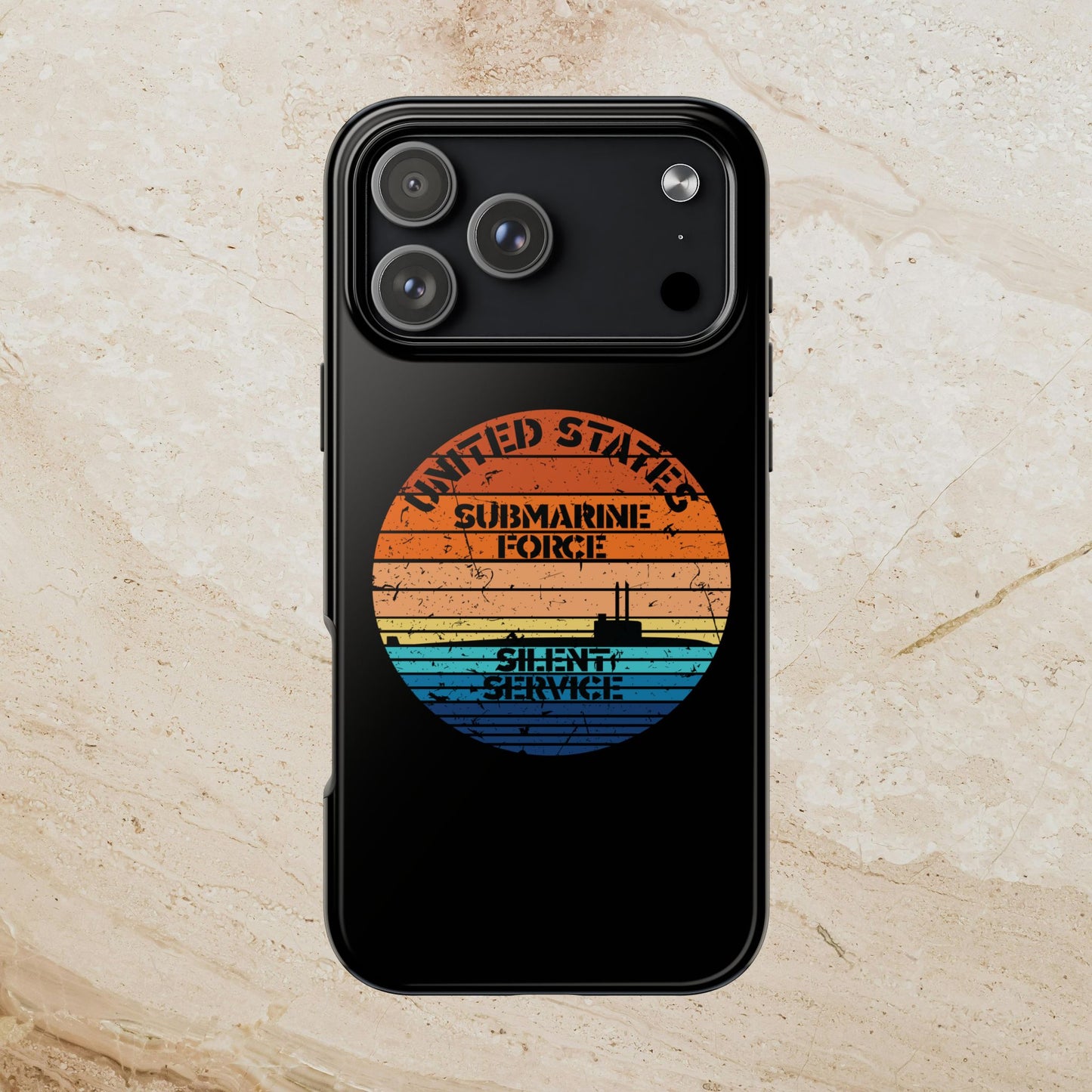 Sunset United States Submarine Force Silent Service Distressed Black Tough iPhone Case