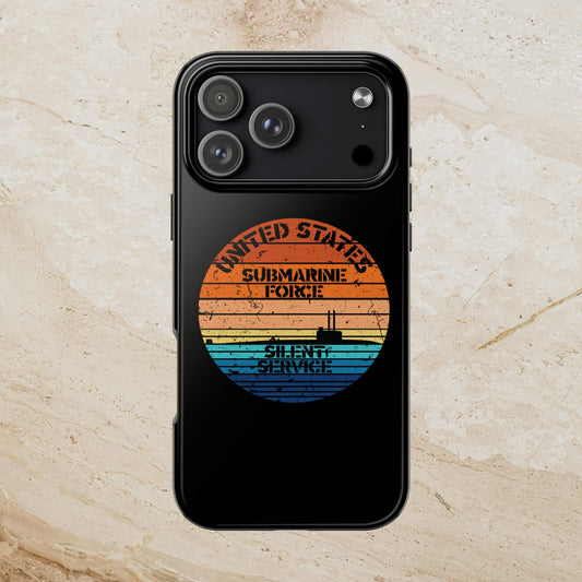 Sunset United States Submarine Force Silent Service Distressed Black Tough iPhone Case