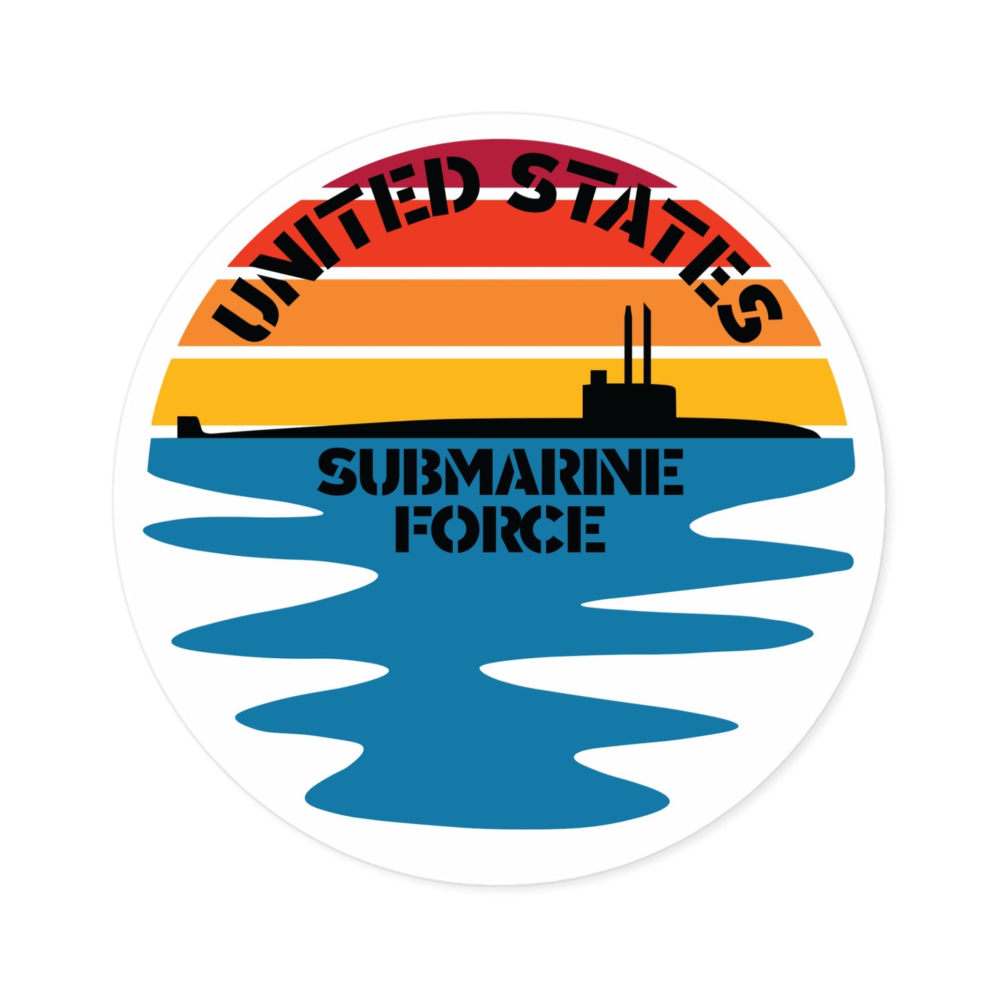 Sunset United States Submarine Force Half Moon Round Sticker