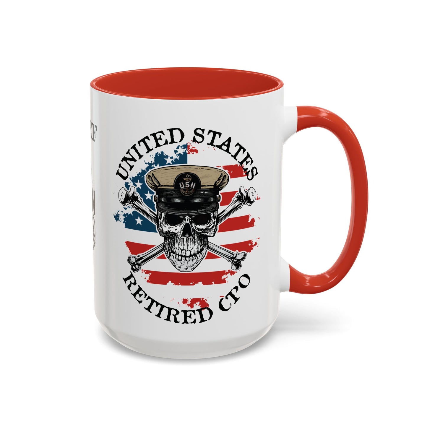 United States Navy Retired CPO Skull Crossbones Chief Petty Officer Anchor with Distressed USA Flag Accent Coffee Mugs