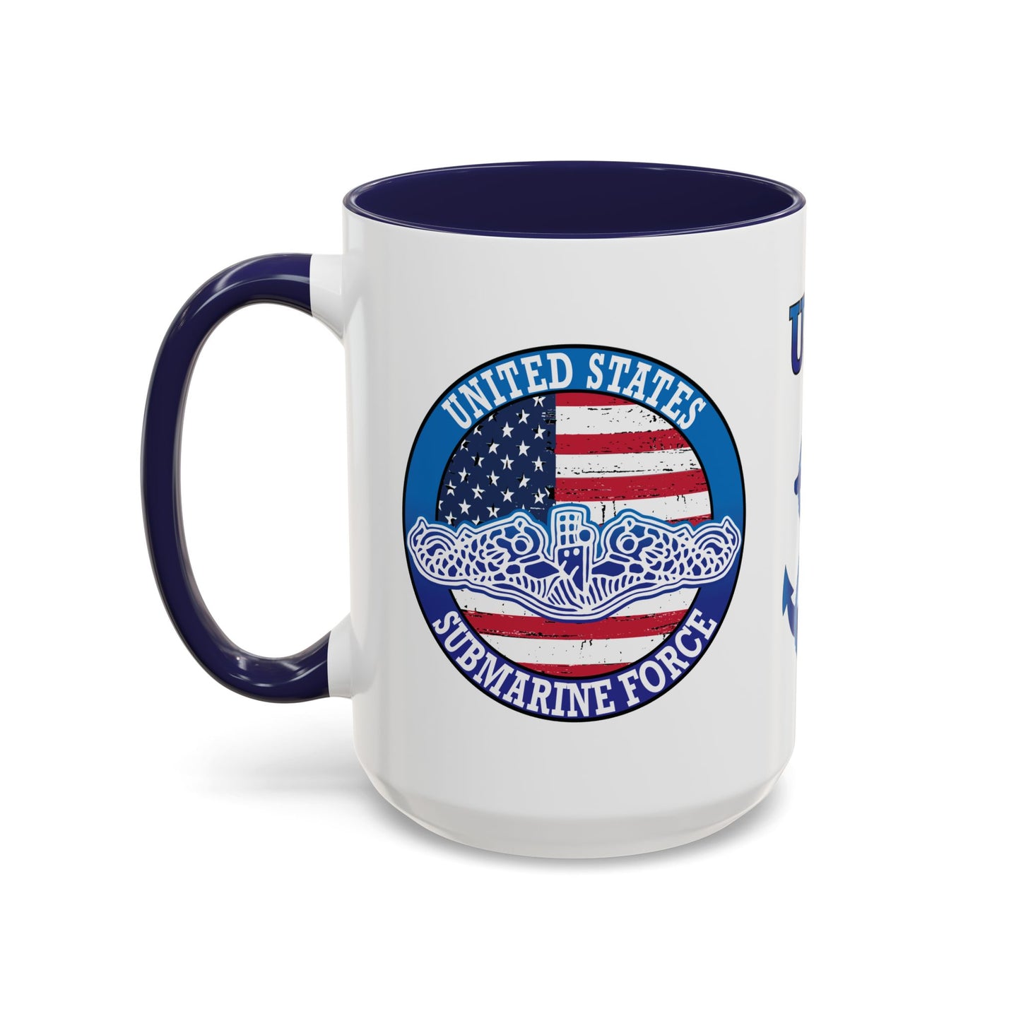 United States Navy Submarine Force Silent Service White Dolphins on American Flag Accent Coffee Mugs