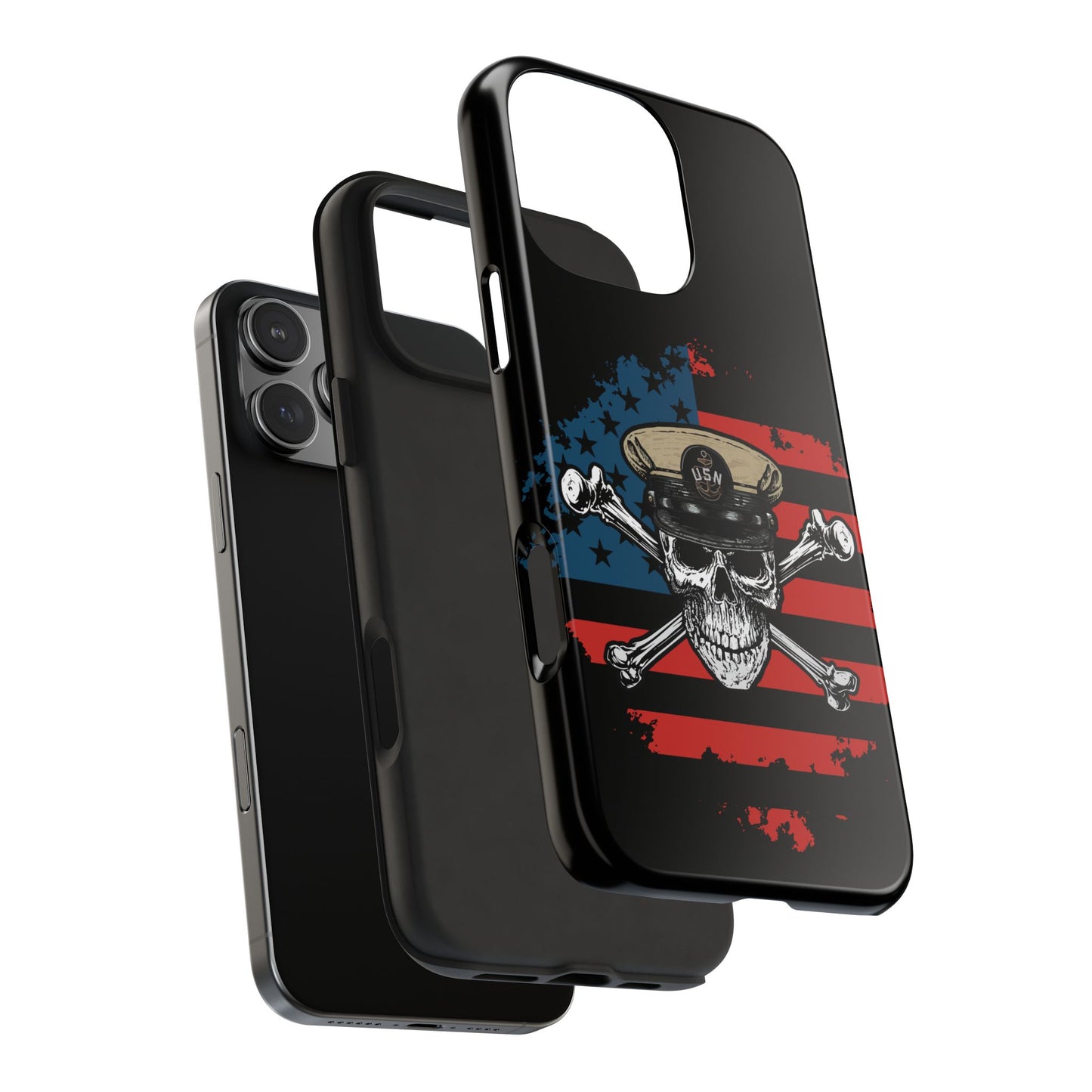 Naval Chief Skull & Crossbones on American Flag Black Tough iPhone Case
