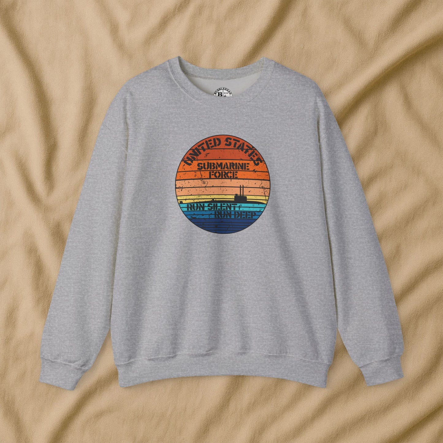 Sunset United States Navy Submarine Force Run Silent Deep Distressed Vintage Unisex Heavy Blend™ Crewneck Sweatshirt