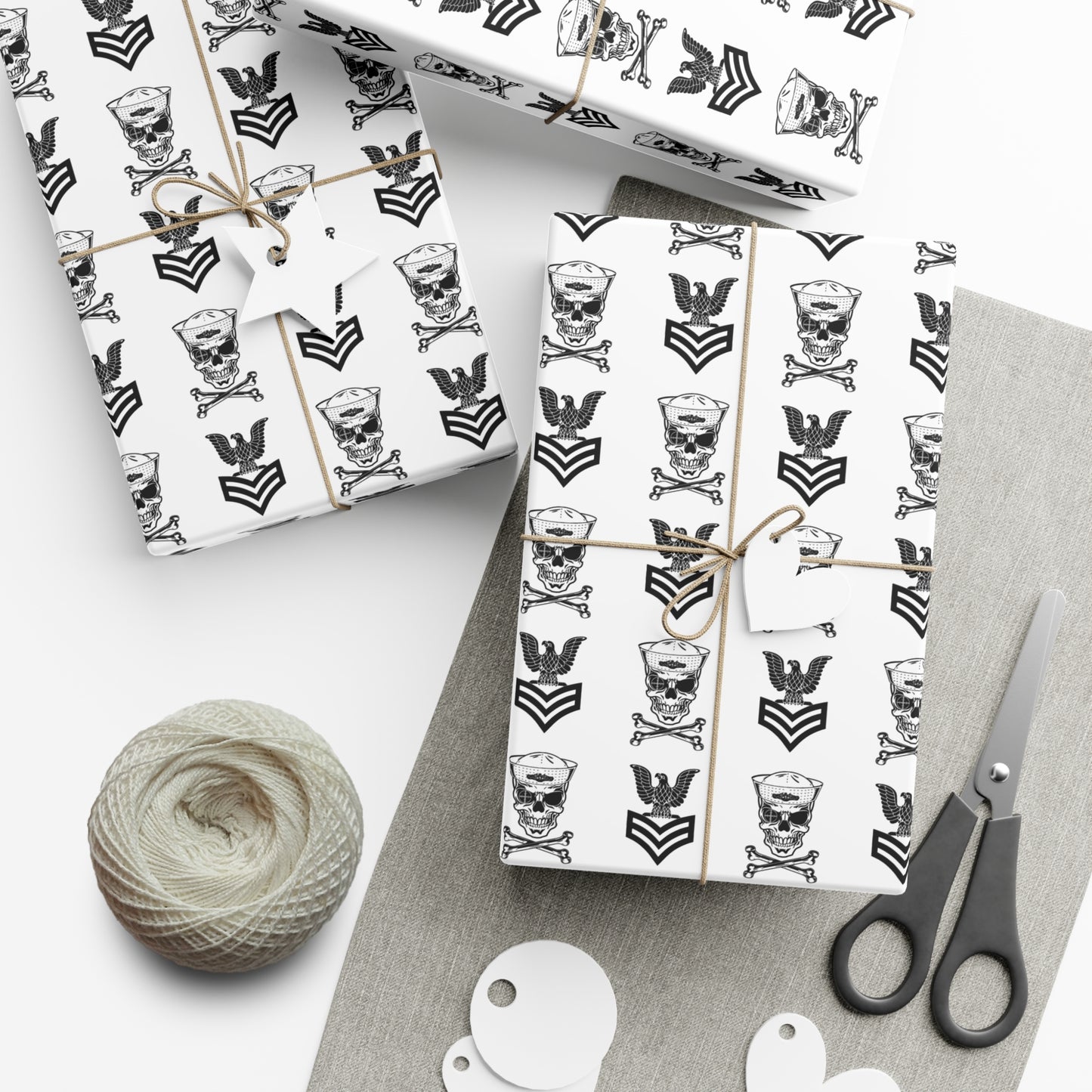United States Navy FCPO Skull Crossbones First Class Sailor with Submarine Dolphins White Gift Wrap Papers
