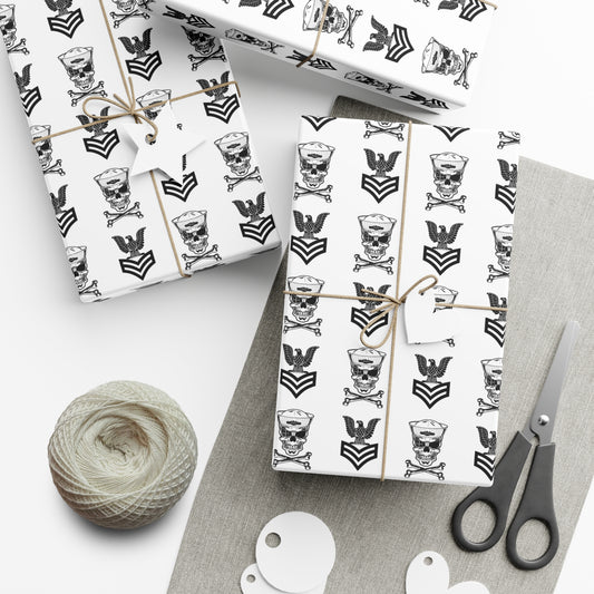 United States Navy FCPO Skull Crossbones First Class Sailor with Submarine Dolphins White Gift Wrap Papers