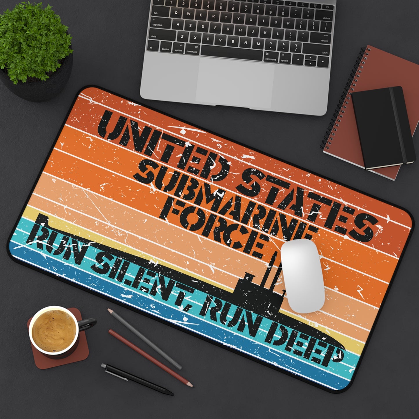 Sunset United States Submarine Force Run Silent Run Deep Distressed Retro Vintage Desk Mat