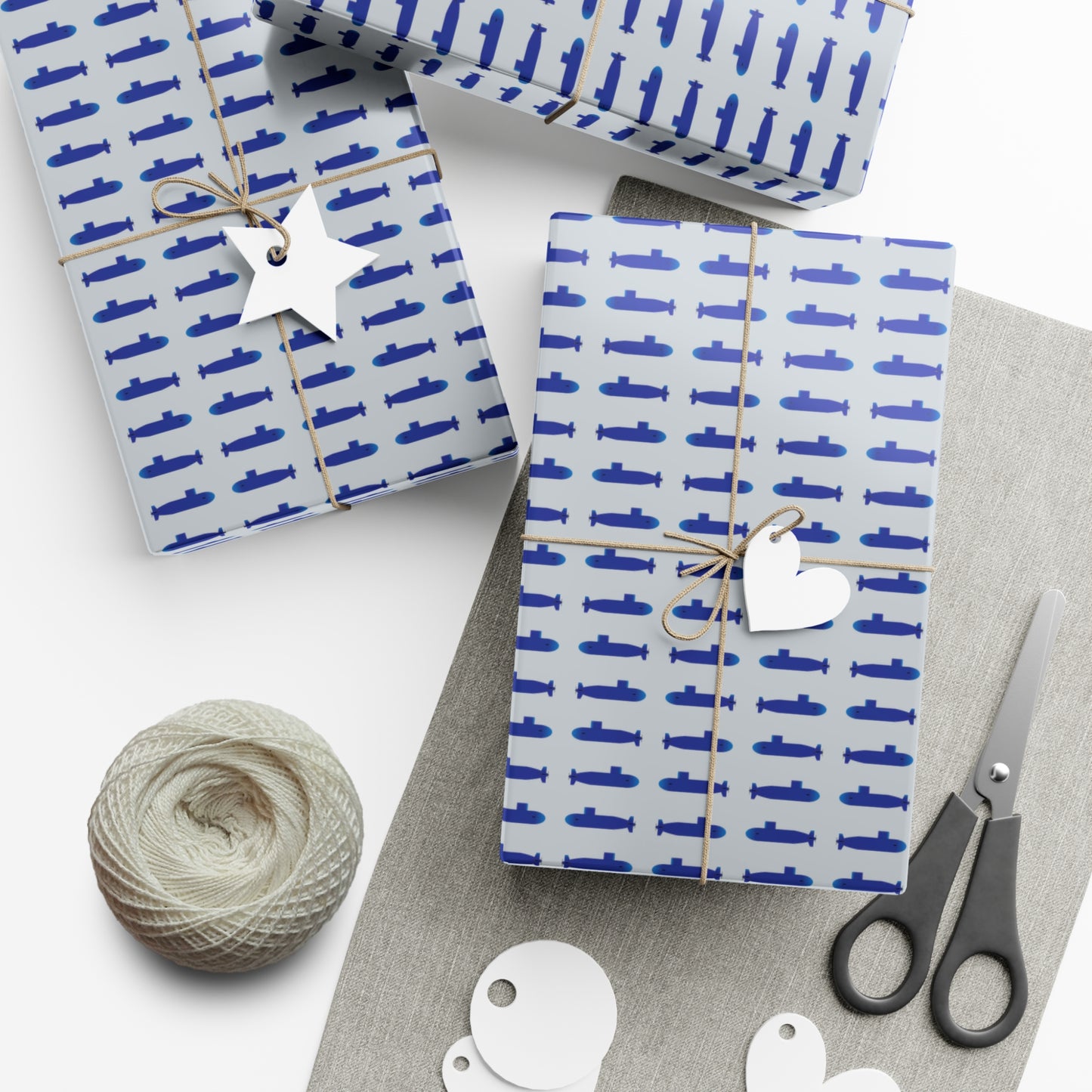 United States Navy Submarine Force Silent Service Blue Mini Submarines Gray Gift Wrap Papers