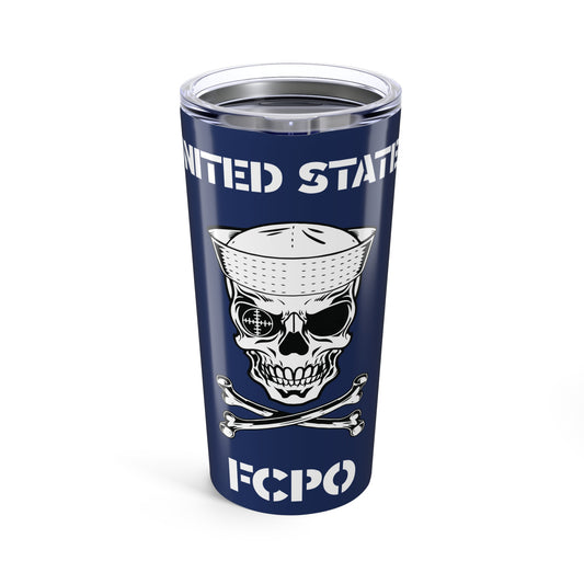 United States FCPO Skull Crossbones First Class Sailor Blue Stainless Steel Tumbler 20oz