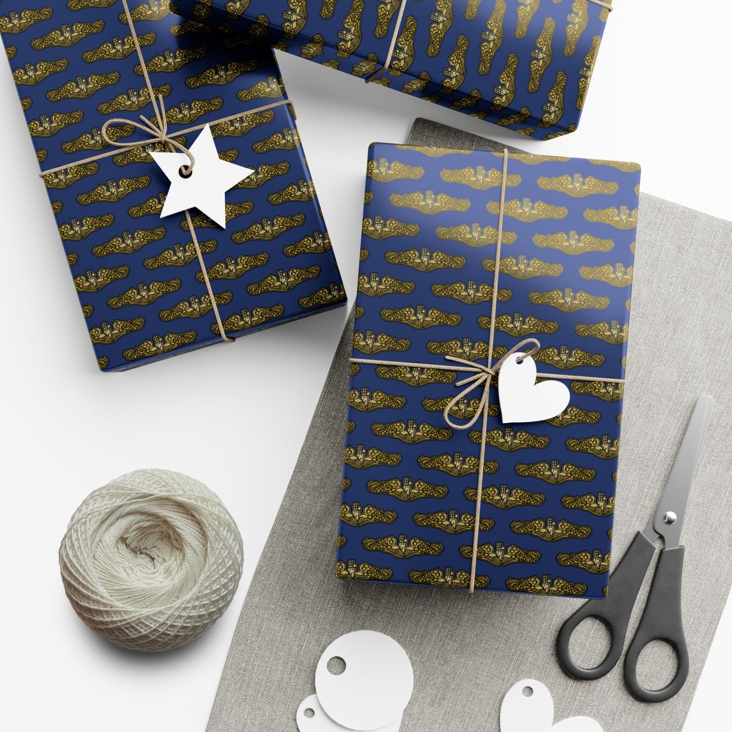 United States Navy Submarine Force Silent Service Gold Officer Dolphins Blue Gift Wrap Papers