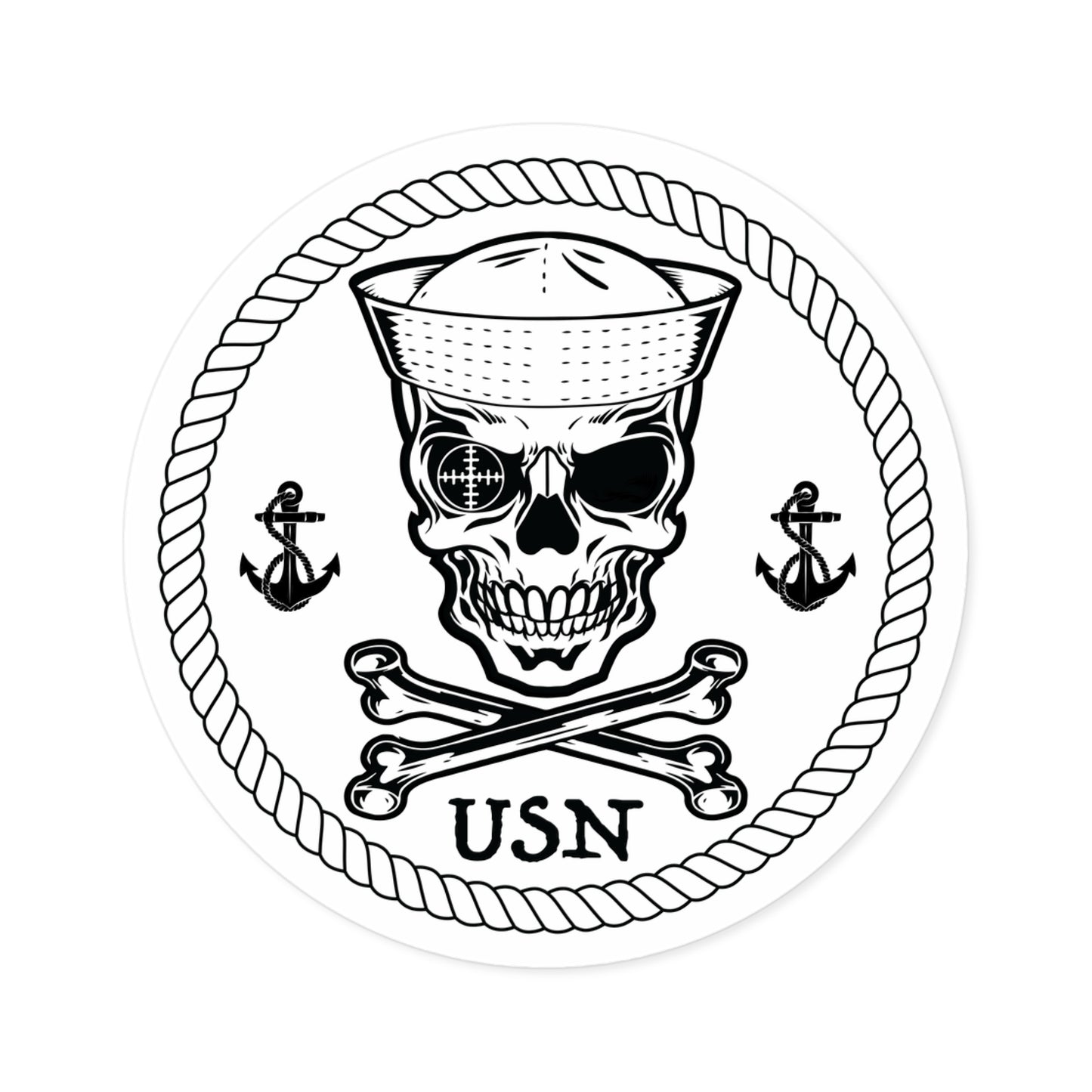 Navy Skull Crossbones Crosshairs Sailor with Anchors Round Stickers
