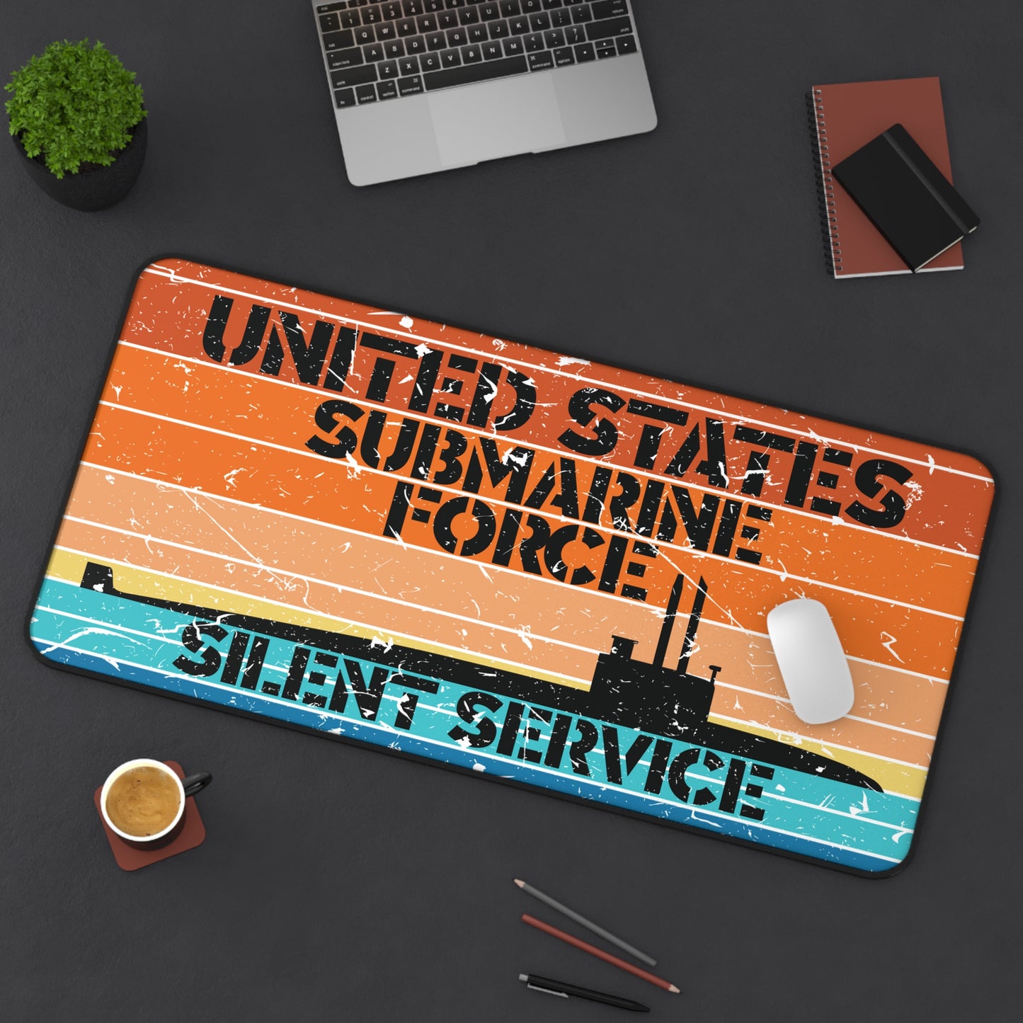Sunset United States Submarine Force Silent Service Distressed Retro Vintage Desk Mat