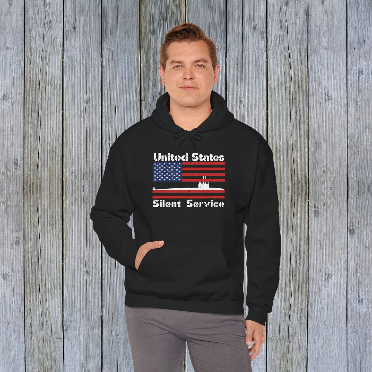 United States Submarine Silent Service Distressed USA Flag Unisex Heavy Blend™ Hooded Sweatshirt