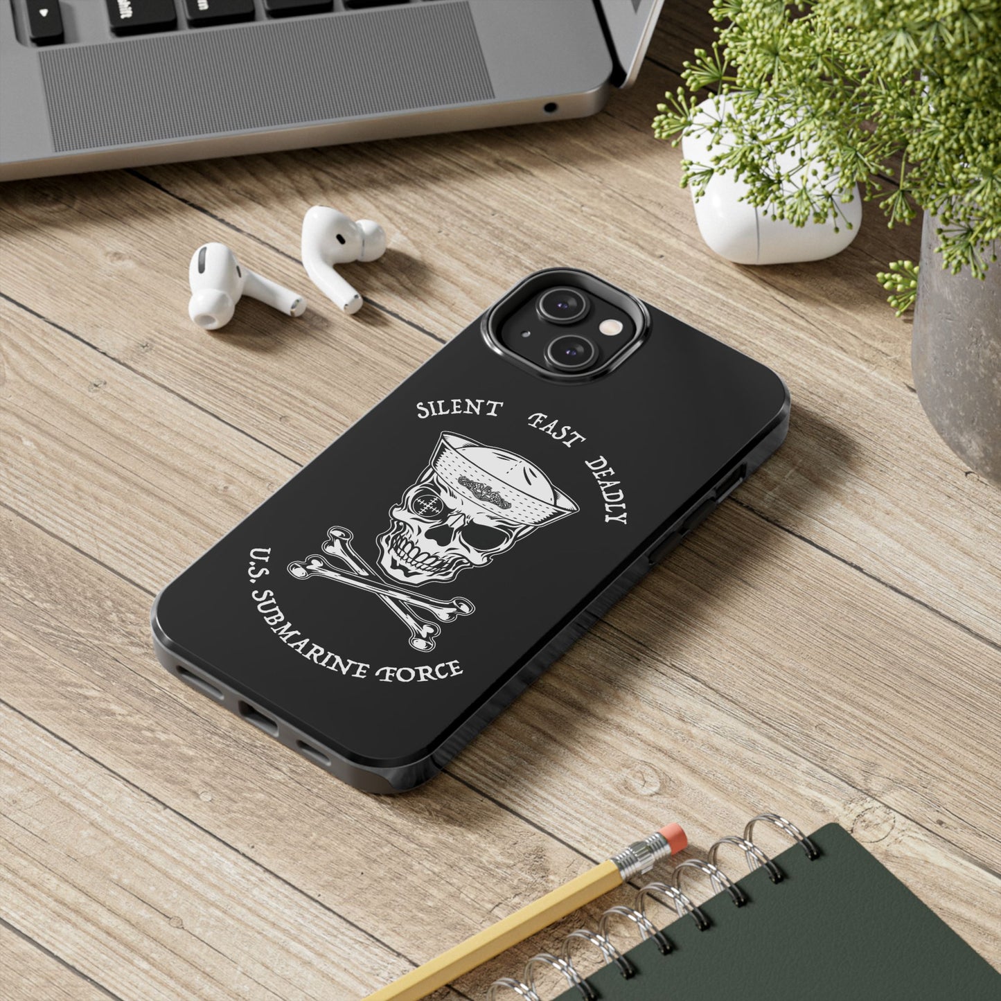 U.S. Submarine Force Skull & Crossbones Sailor with Dolphins Black Tough iPhone Case