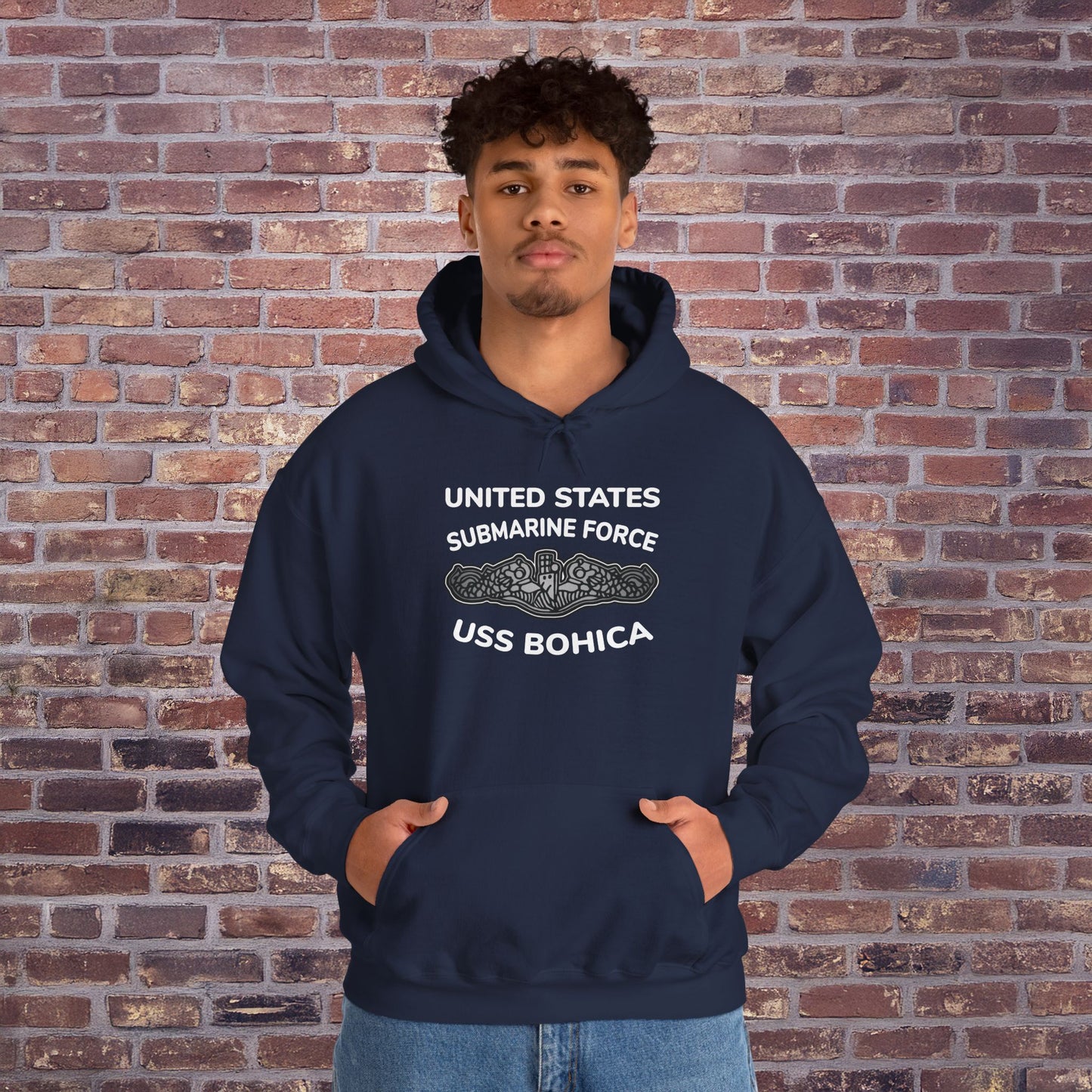 United States Submarine Force USS BOHICA Silver Dolphins Unisex Heavy Blend™ Hooded Sweatshirt