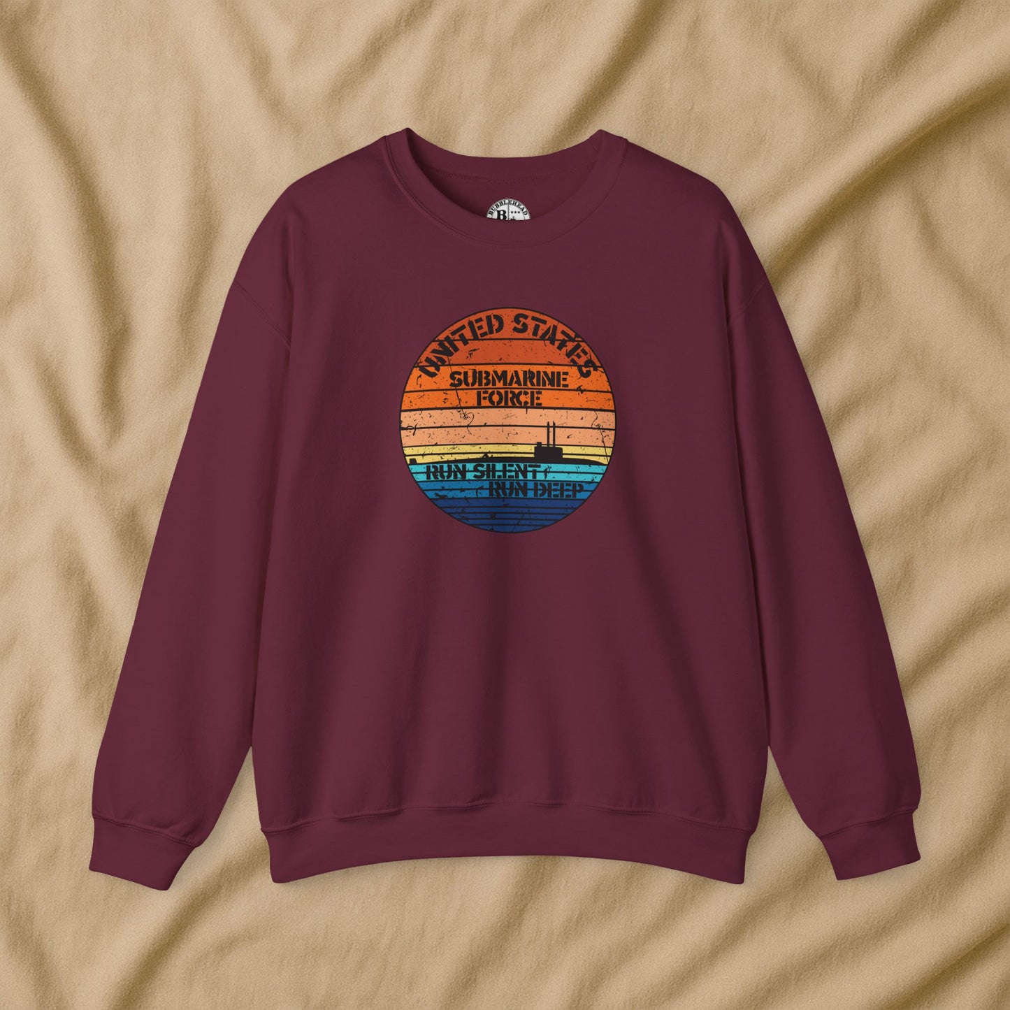 Sunset United States Navy Submarine Force Run Silent Deep Distressed Vintage Unisex Heavy Blend™ Crewneck Sweatshirt