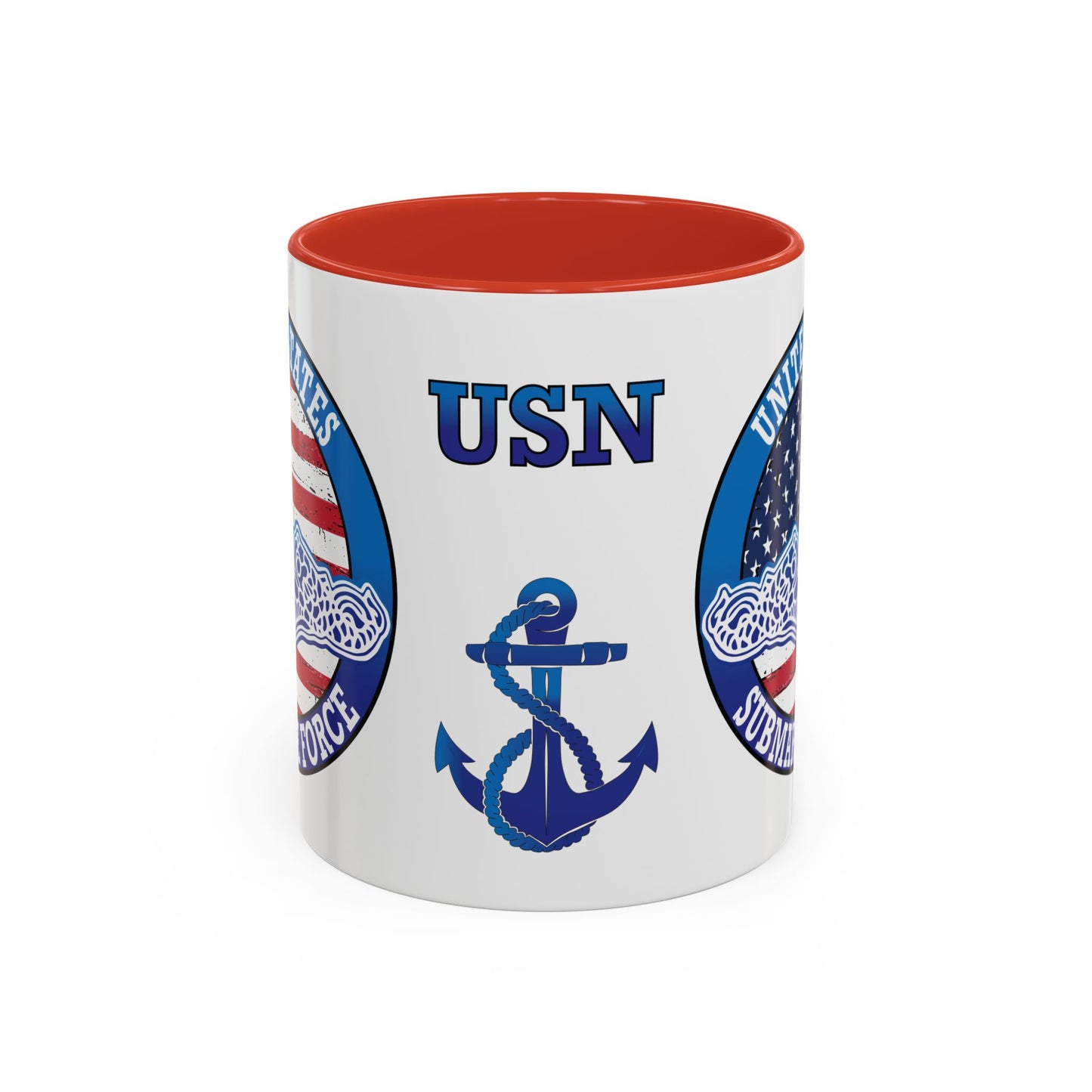 United States Navy Submarine Force Silent Service White Dolphins on American Flag Accent Coffee Mugs