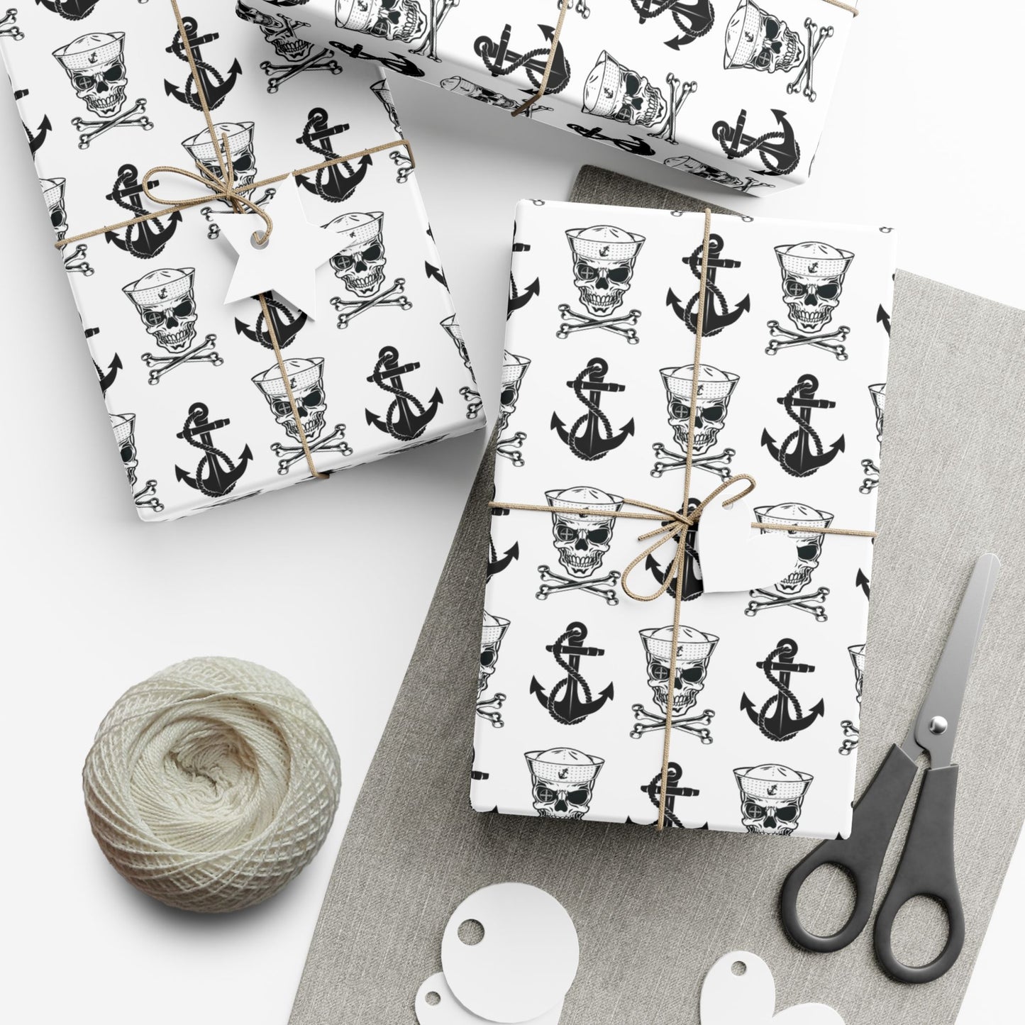 US Navy Sailor Skull Crossbones with Crosshairs and Anchors White Gift Wrap Papers