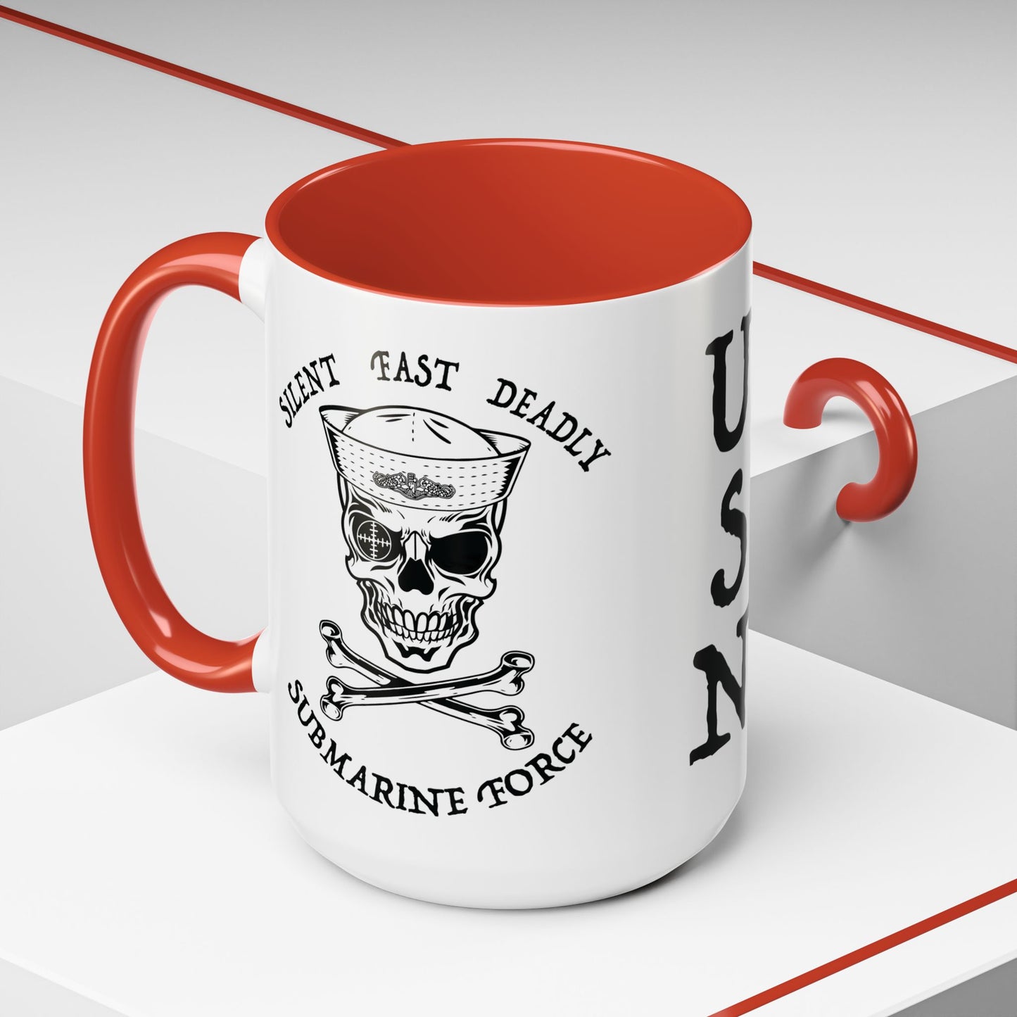 USN Submarine Force Silent Fast Deadly Skull & Crossbones Sailor Accent Coffee Mugs