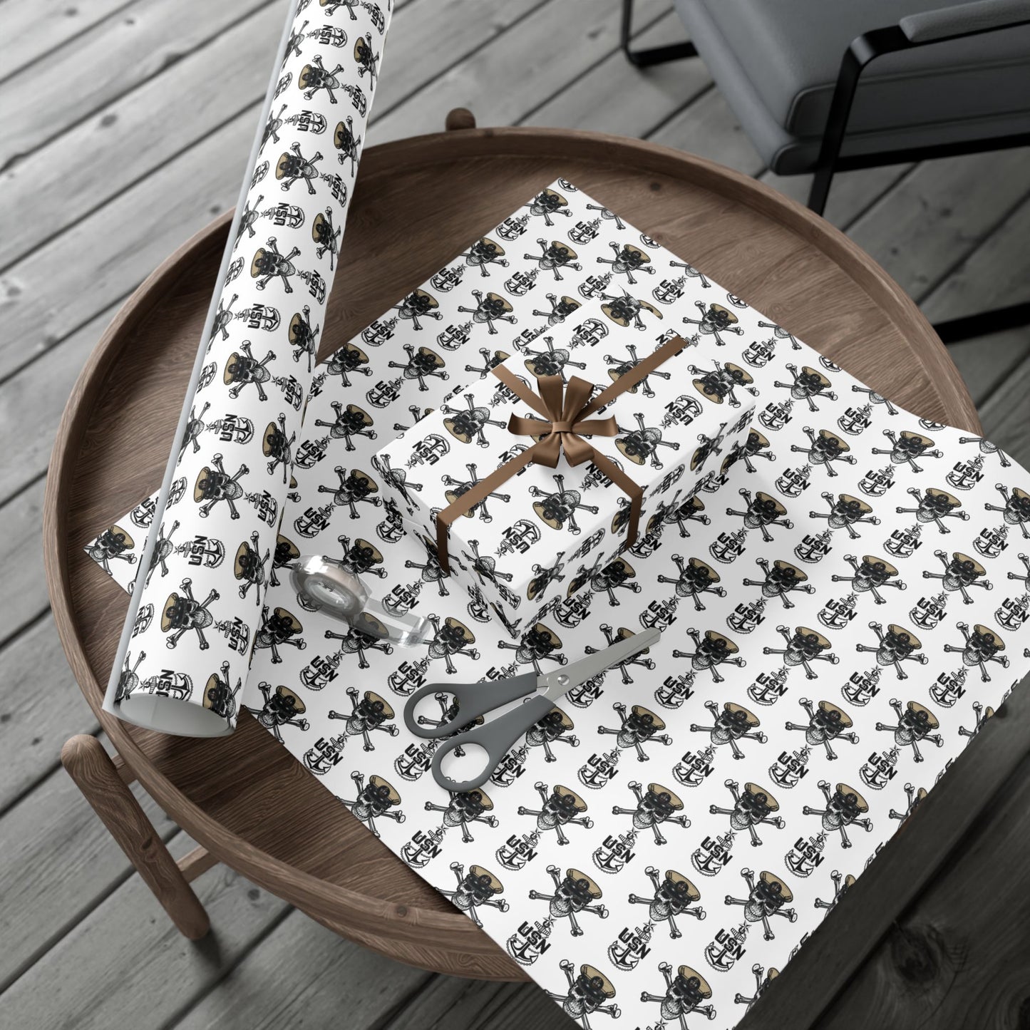 US Navy SCPO Senior Chief Skull & Crossbones with Anchors White Gift Wrap Papers