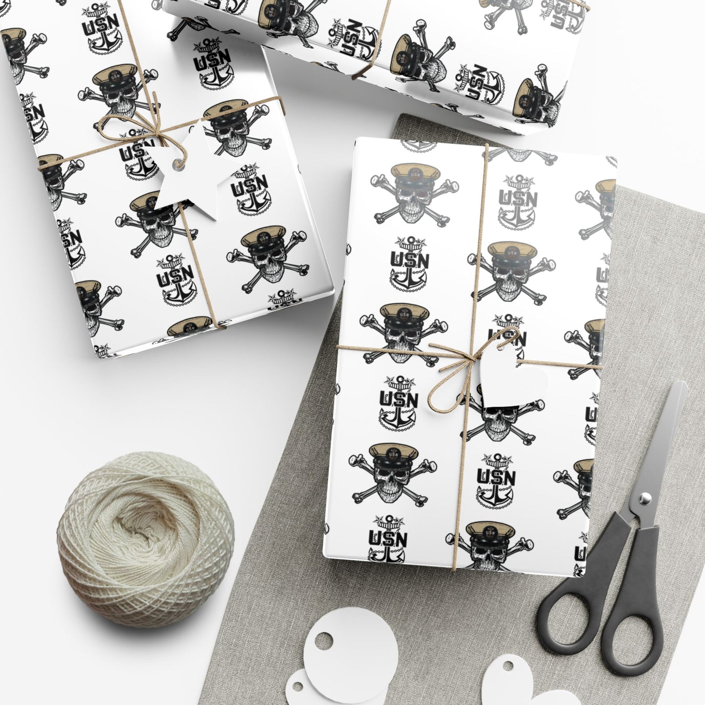 US Navy Master Chief Petty Officer Skull & Crossbones with MCPO Anchors White Gift Wrap Papers