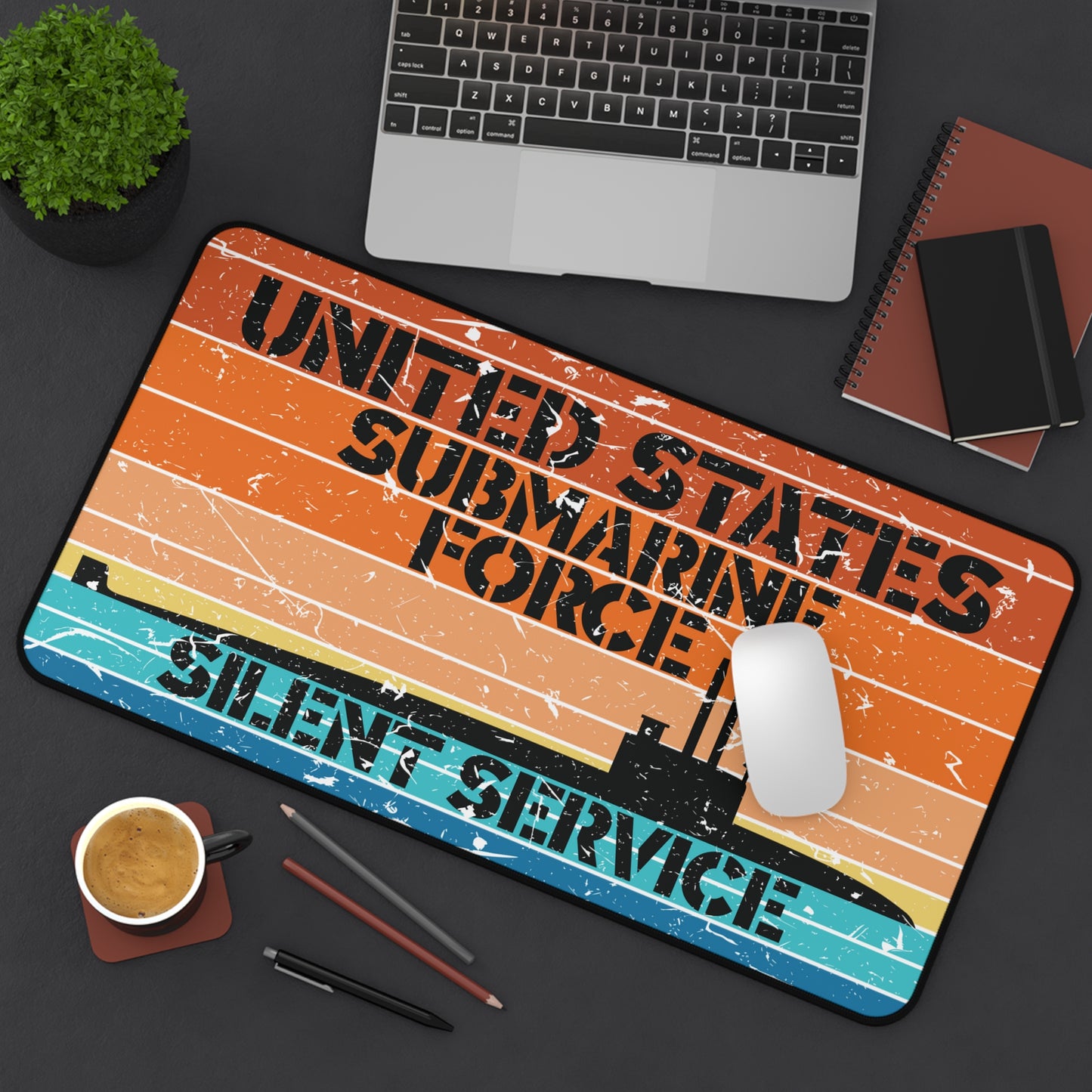 Sunset United States Submarine Force Silent Service Distressed Retro Vintage Desk Mat