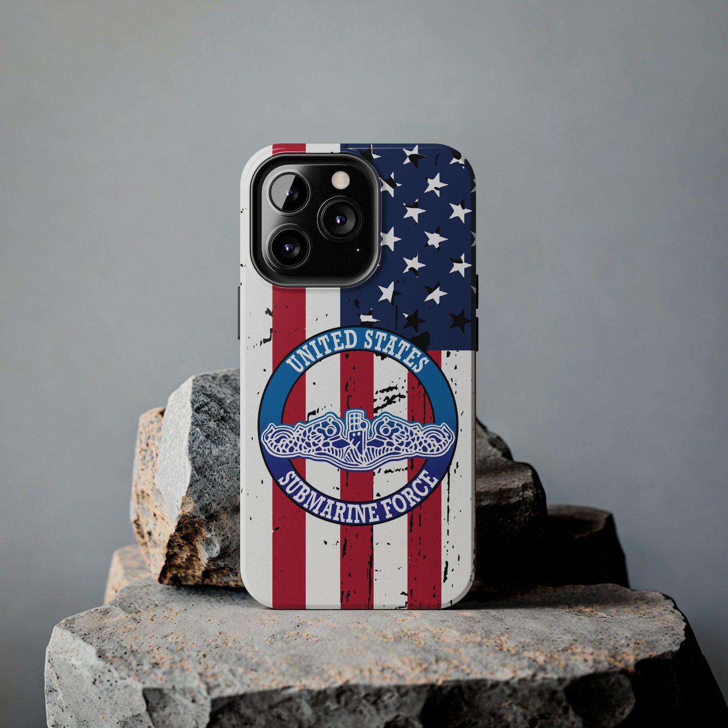 United States Submarine Force Silent Service White Dolphins on American Flag Tough iPhone Case