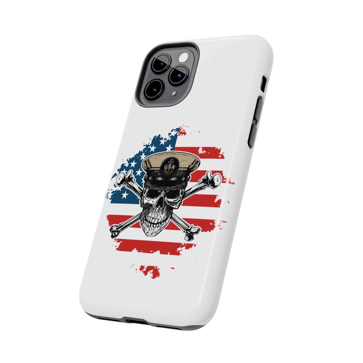 Naval Chief Skull & Crossbones on American Flag White Tough iPhone Case