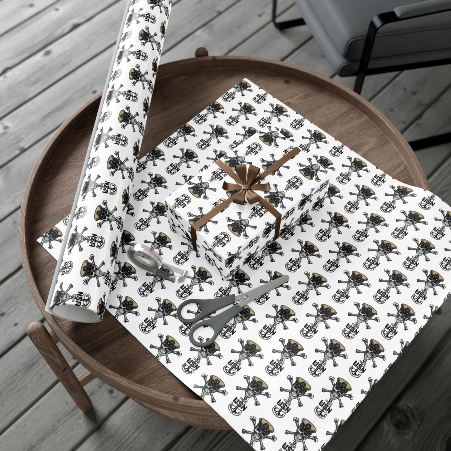 US Navy SCPO Senior Chief Skull & Crossbones with Anchors White Gift Wrap Papers