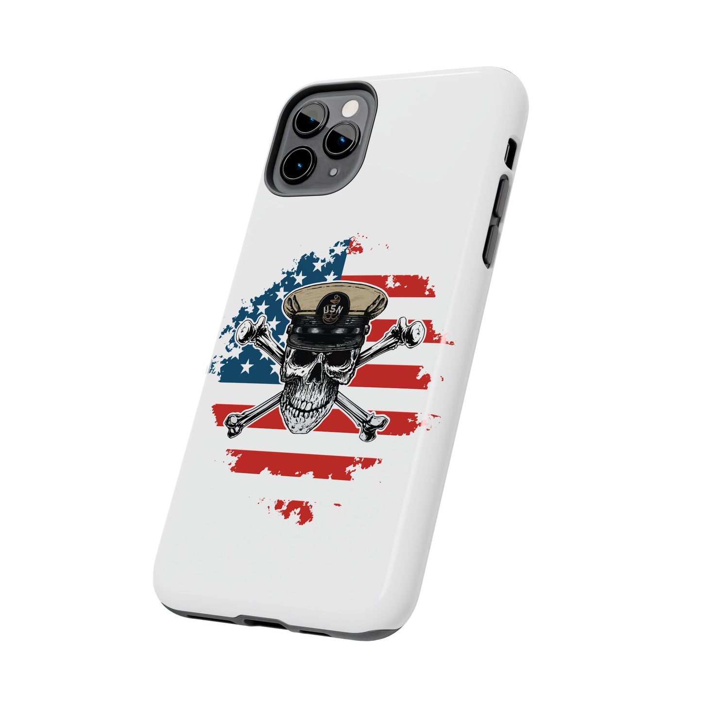 Naval Chief Skull & Crossbones on American Flag White Tough iPhone Case