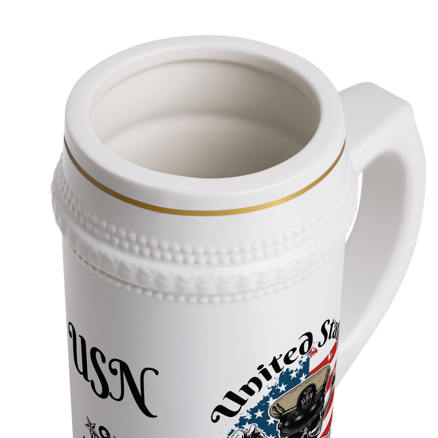 United States Navy Master Chief Petty Officer Skull & Crossbones on American Flag Stein Mug