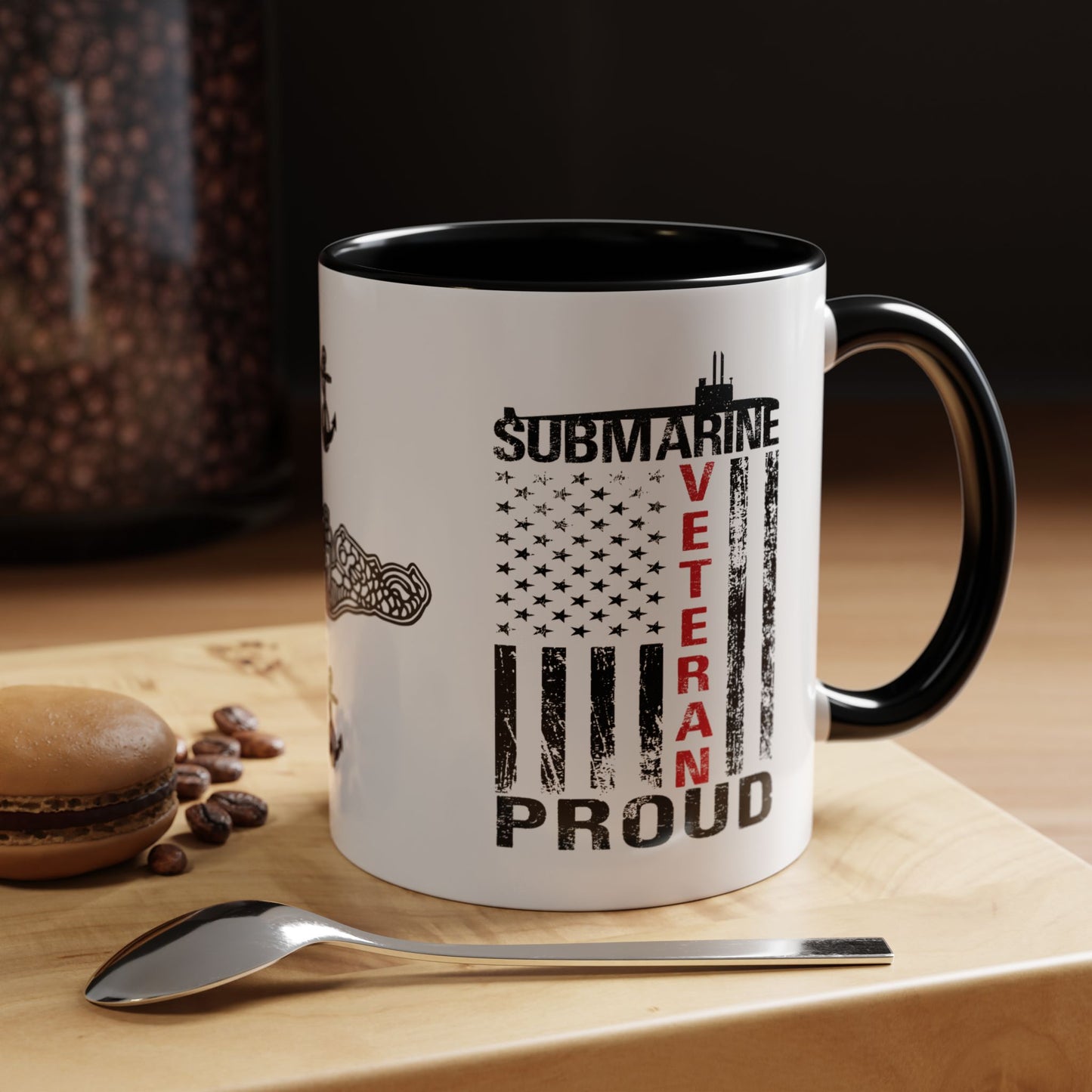 United States Navy Submarine Force Veteran Proud Silent Service USA Distressed Flag Accent Coffee Mugs