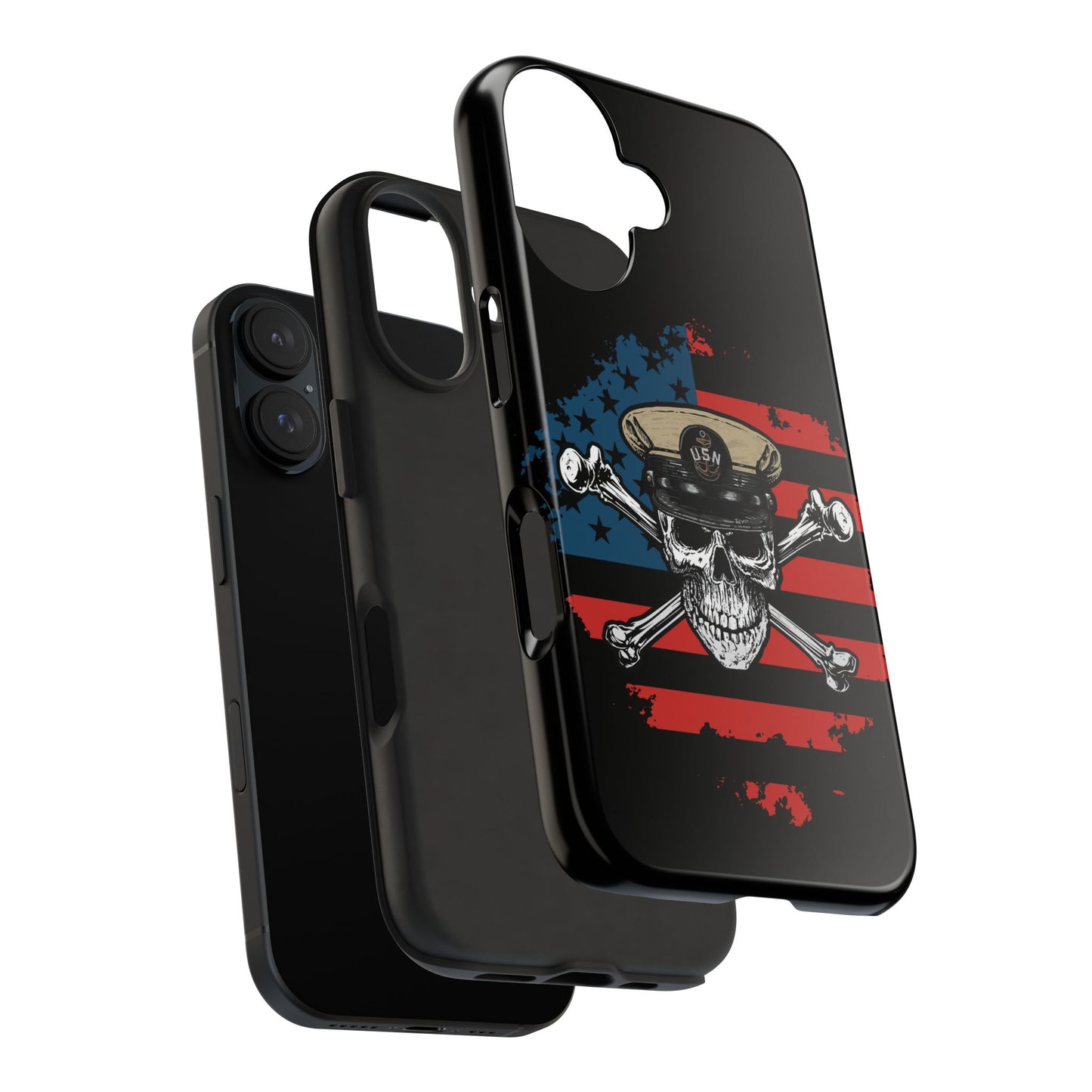 Naval Chief Skull & Crossbones on American Flag Black Tough iPhone Case