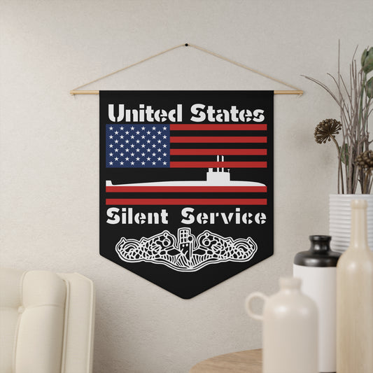 United States Navy Submarine Force Silent Service Flag with Dolphins on Black Pennant