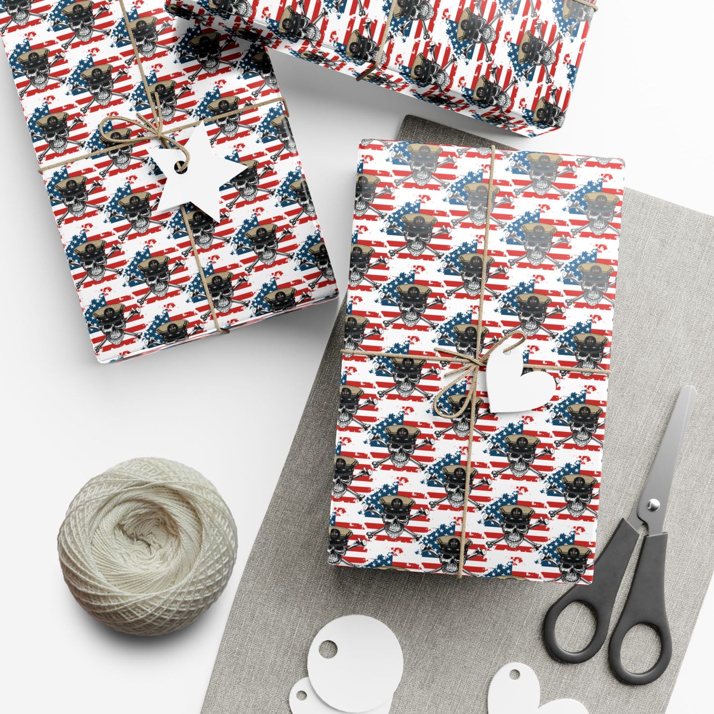 US Navy Chief Petty Officer CPO Skull & Crossbones with Distressed American Flag White Gift Wrap Papers