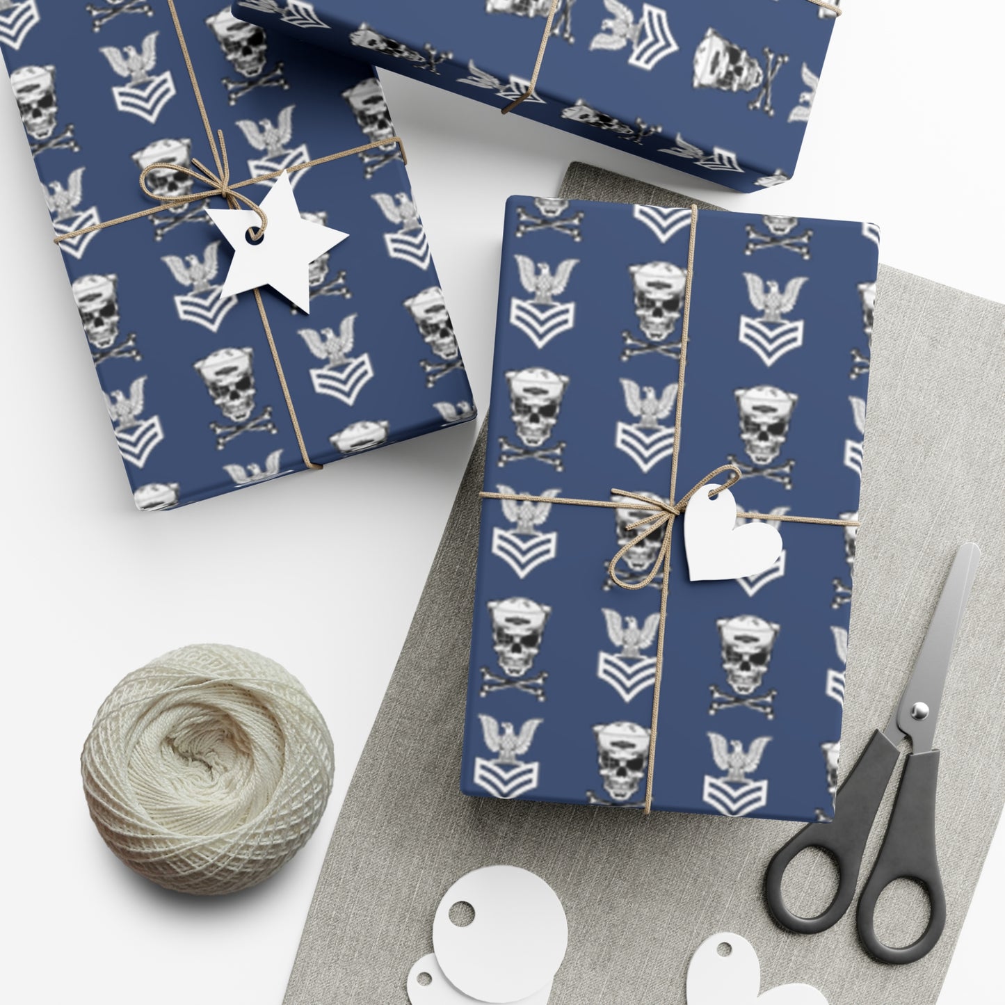United States Navy FCPO Skull Crossbones First Class Sailor with Naval Dolphins Blue Gift Wrap Papers
