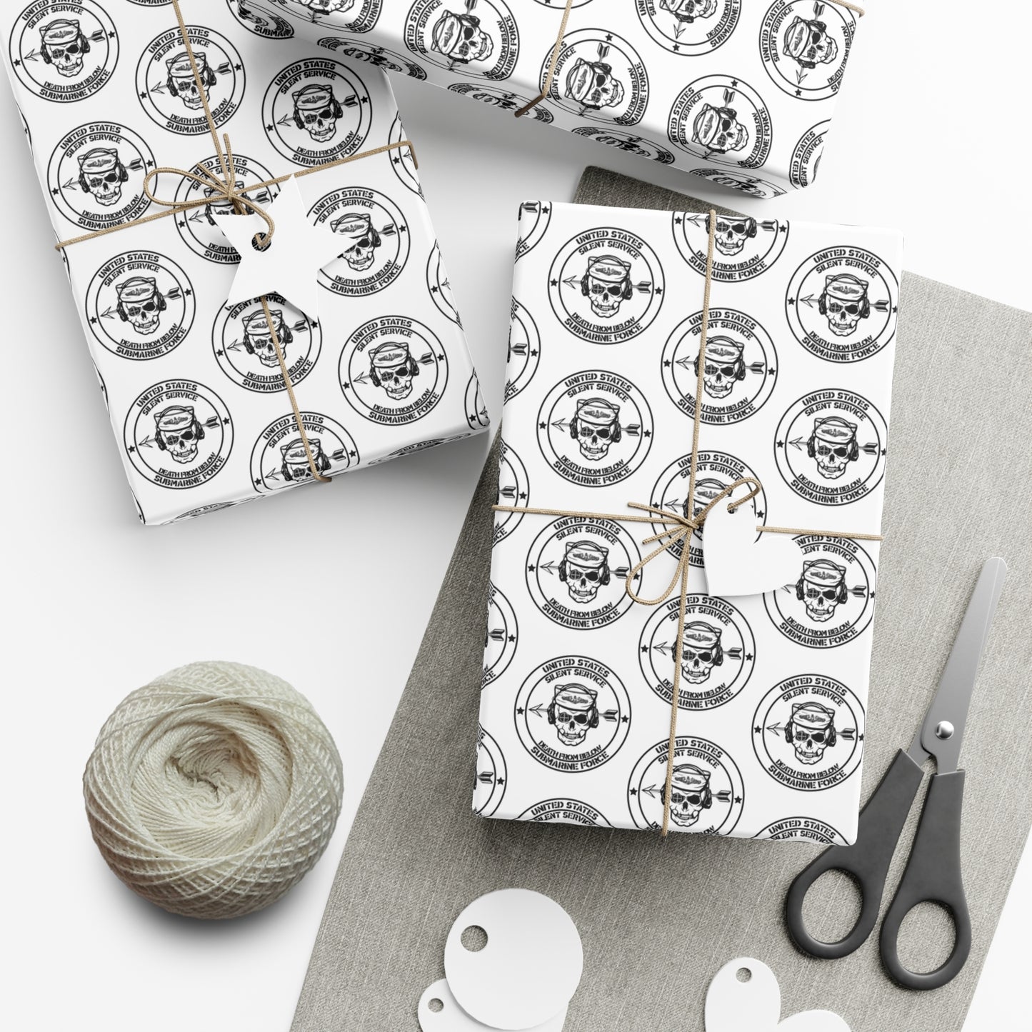US Navy Submarine Force Silent Service Death From Below Sailor Skull with Dolphins White Gift Wrap Papers
