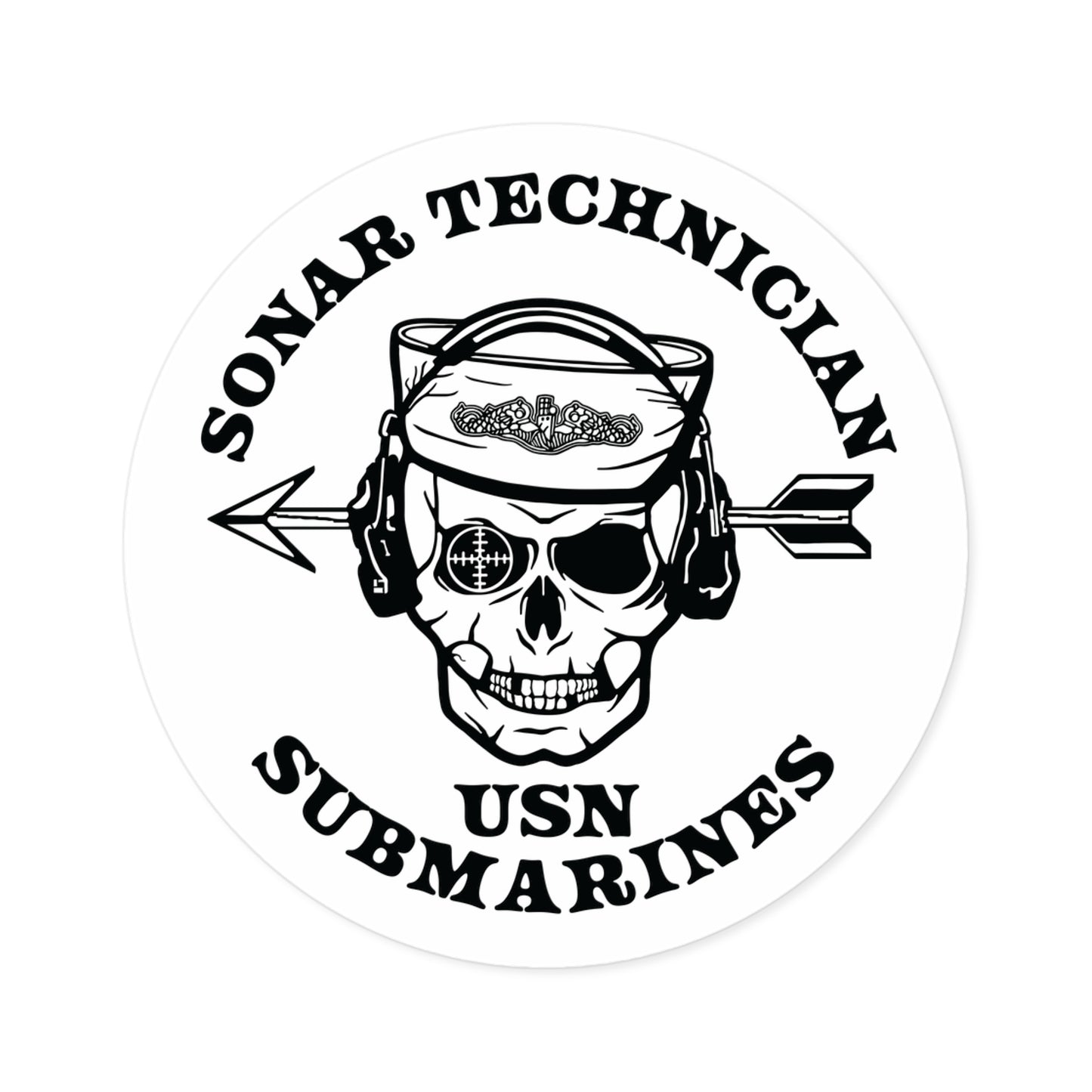 United States Submarine Force Silent Service Sonar Technician Submarines Sailor Skull Round Stickers, Indoor\Outdoor