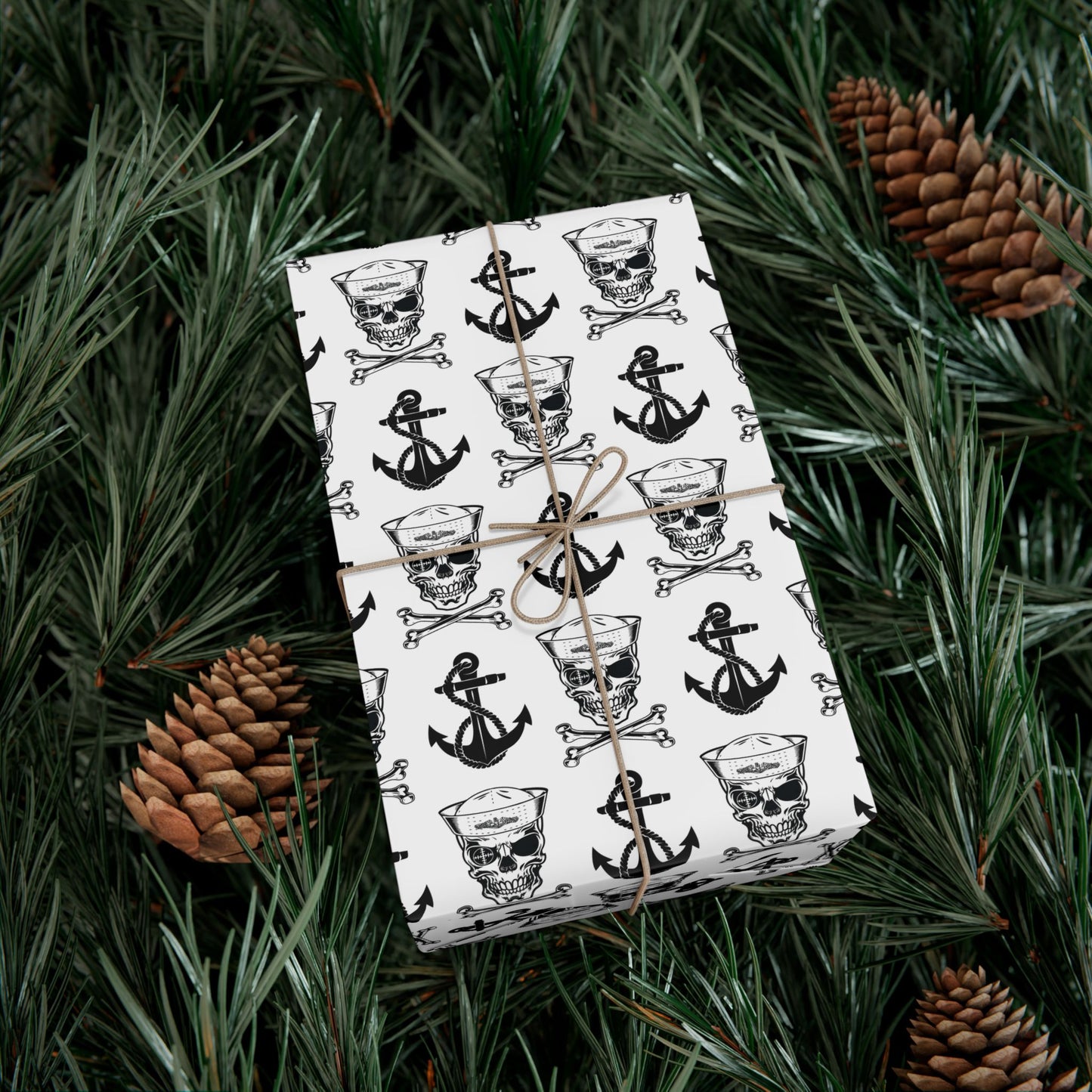 US Navy Submarine Sailor Skull Crossbones and Anchors White Gift Wrap Papers